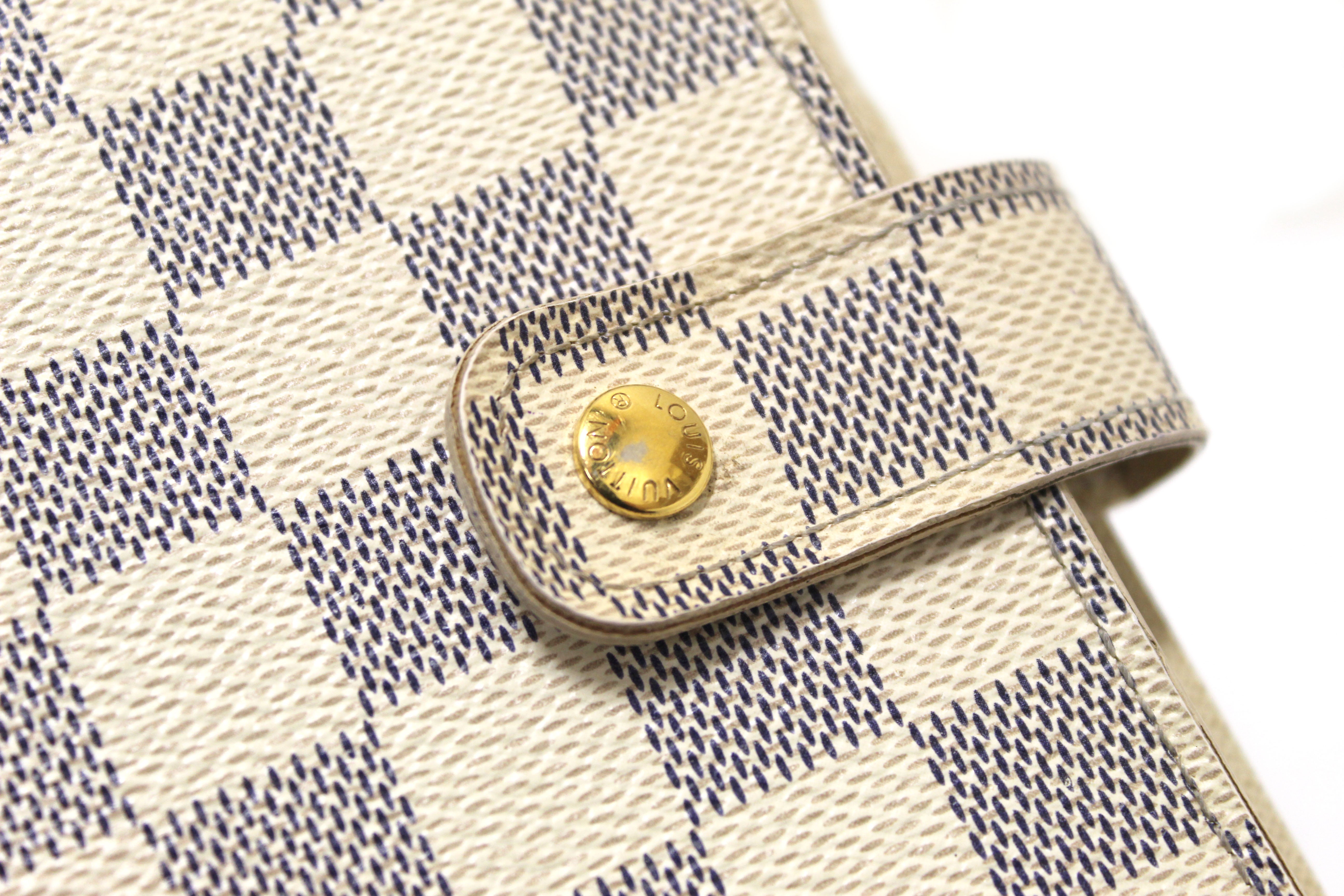 Authentic Louis Vuitton Damier Azur Canvas Medium Ring Agenda Cover - Luxury Organizer for Business & Travel - Perfect for Meetings, Note-Taking & Daily Planning
