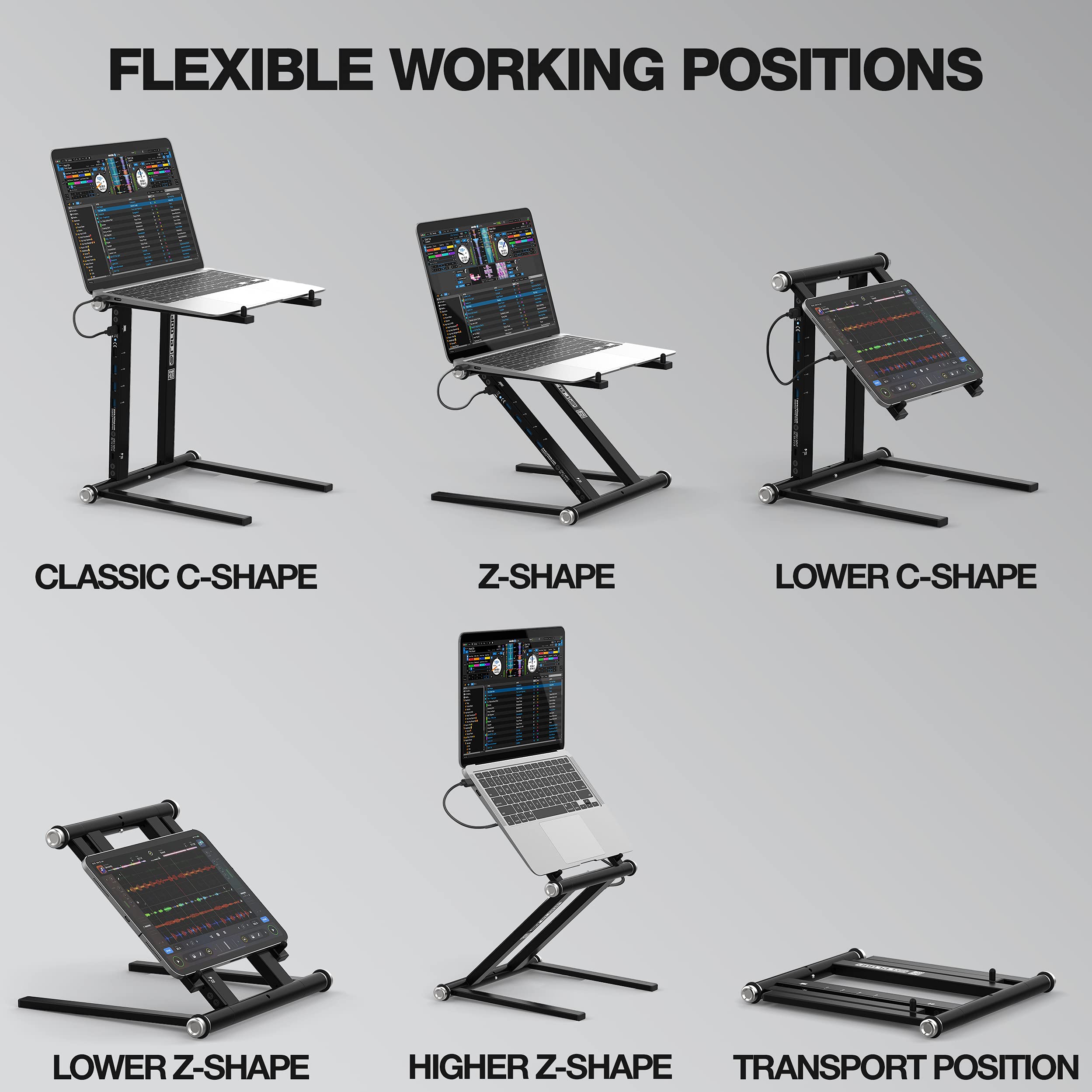 Reloop Stand Hub Advanced - Adjustable Laptop Stand with USB-C PD Charging for MacBook, iPad & More | Perfect for Home Office, Gaming & Studio Setup