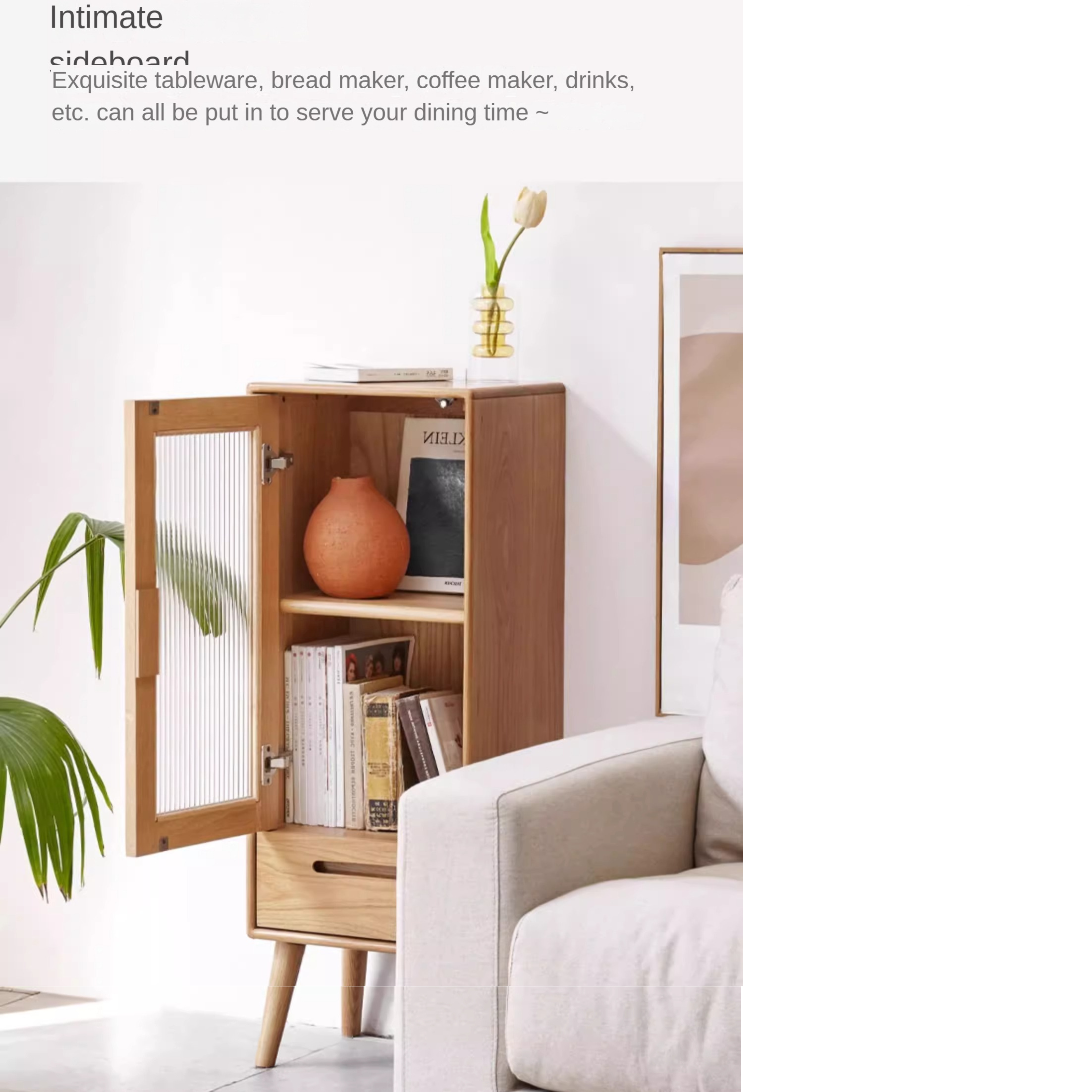 Solid Oak Wood Glass Door Display Cabinet - Stylish Storage for Living Room, Bedroom, or Office