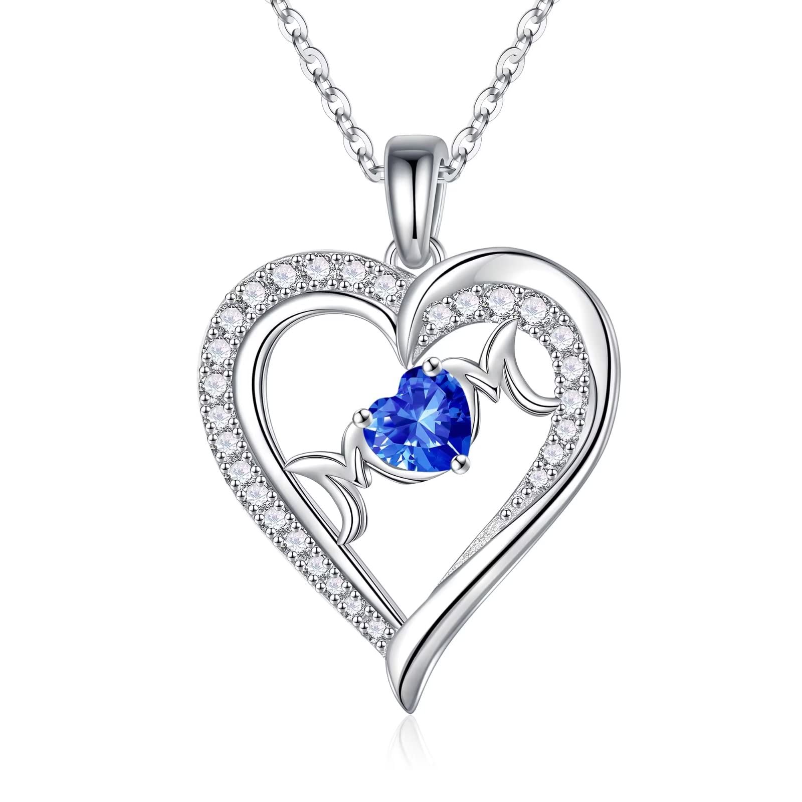 925 Sterling Silver Heart Birthstone Necklace for Mom - Personalized Mother's Jewelry Gift for Valentine's Day, Christmas & Birthday - Perfect Gift from Daughter or Son | Elegant Everyday Wear & Special Occasions