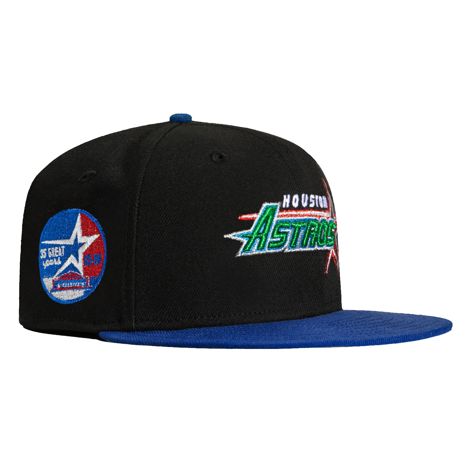 New Era 59Fifty Houston Astros 35th Anniversary Patch Snapback Hat - Black & Royal Blue | Official MLB Licensed Baseball Cap for Men & Women | Perfect for Games, Collecting & Streetwear Fashion