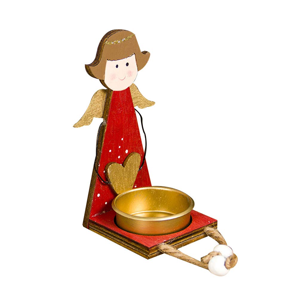 Tennessee526 Wooden Angel Doll Christmas Ornaments - Handcrafted Metal Candle Holder for Home, Office Desk Decor - Perfect for Christmas Party, Holiday Decorations & Festive Gift Giving