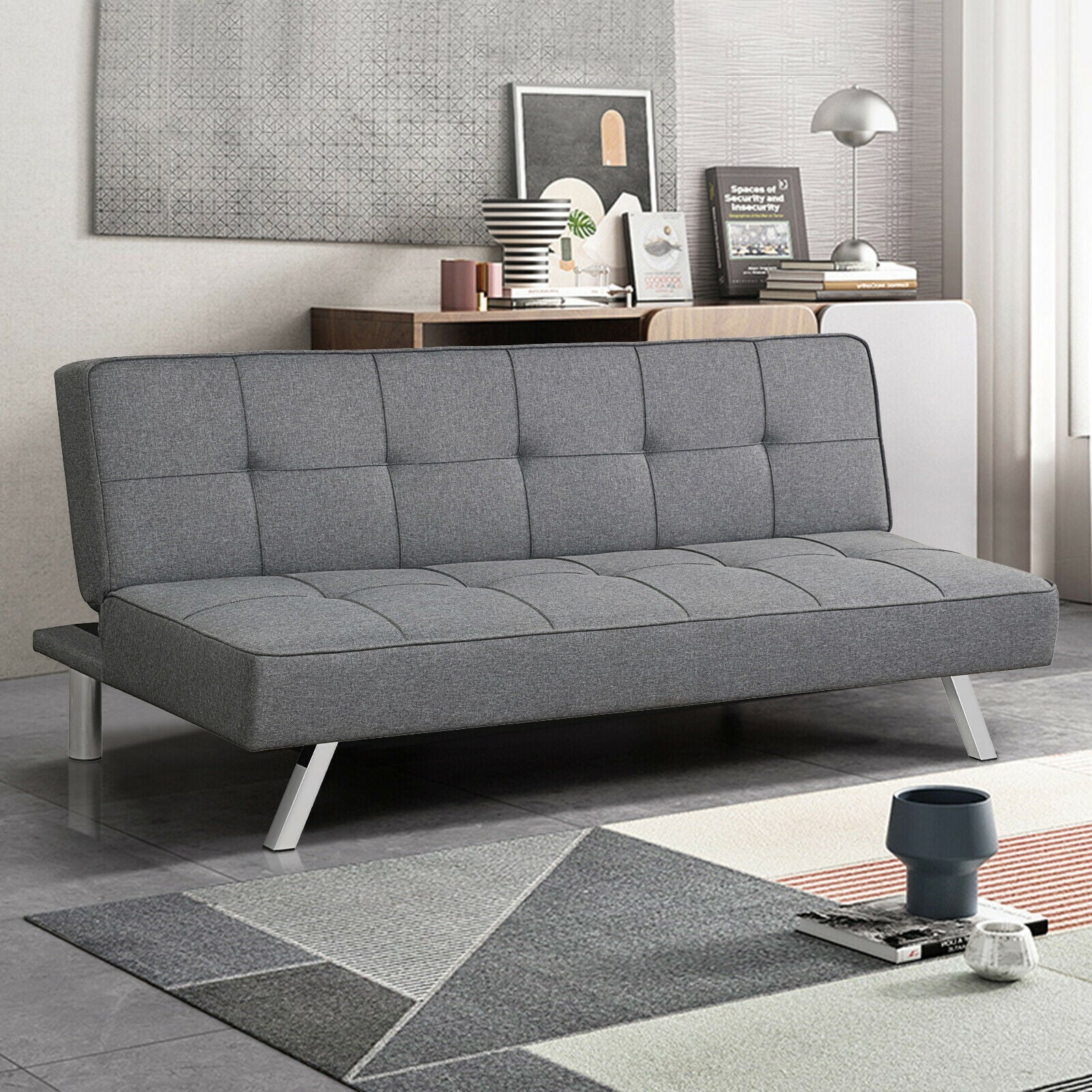 Costway 3-Seat Convertible Sofa Bed with High-Density Foam Cushion | Foldable Sleeper Sofa for Small Spaces | Perfect for Guest Room, Studio Apartment & Office