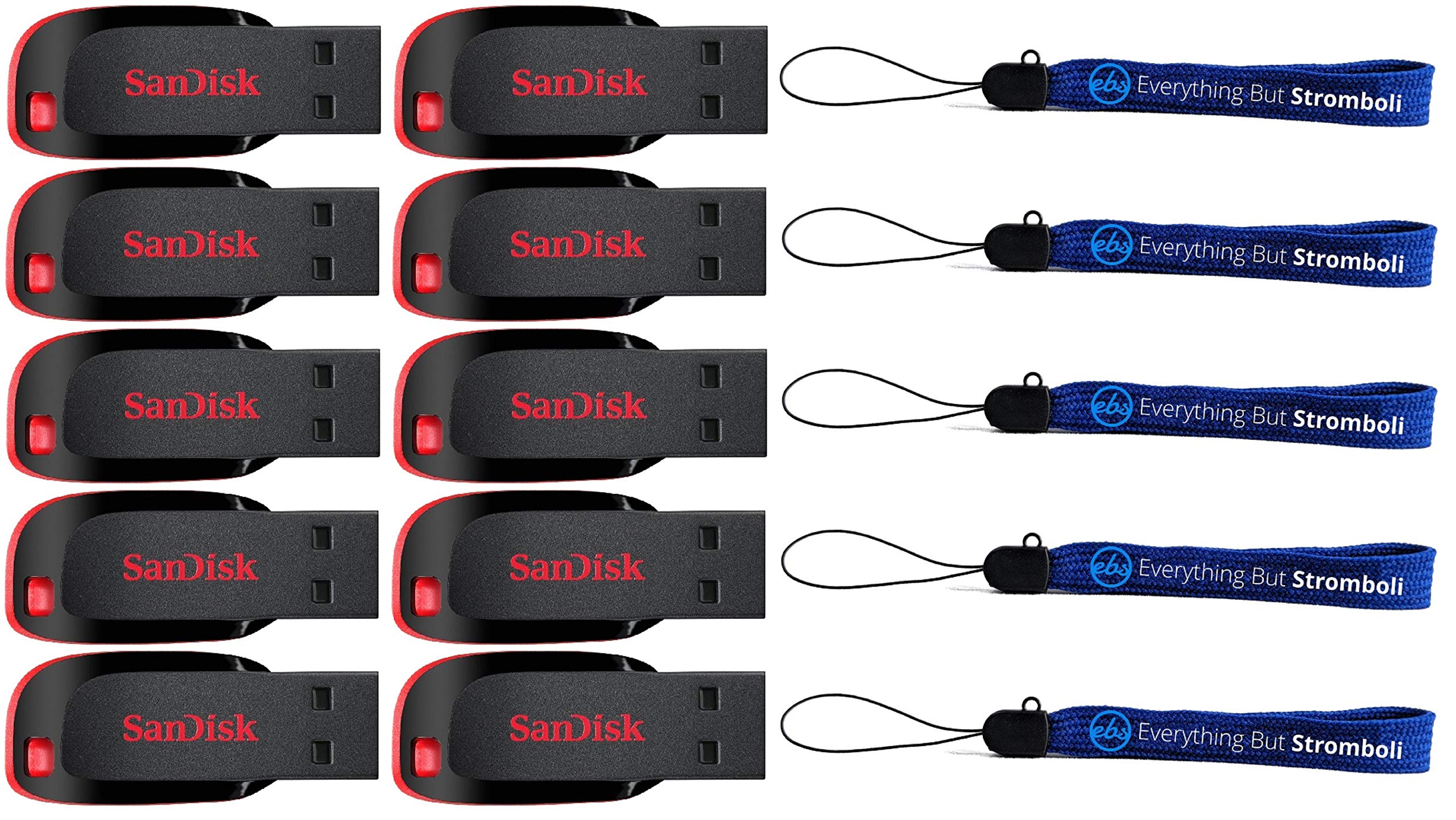 SanDisk 16GB USB 2.0 Flash Drive 10-Pack with Lanyards for Office & School