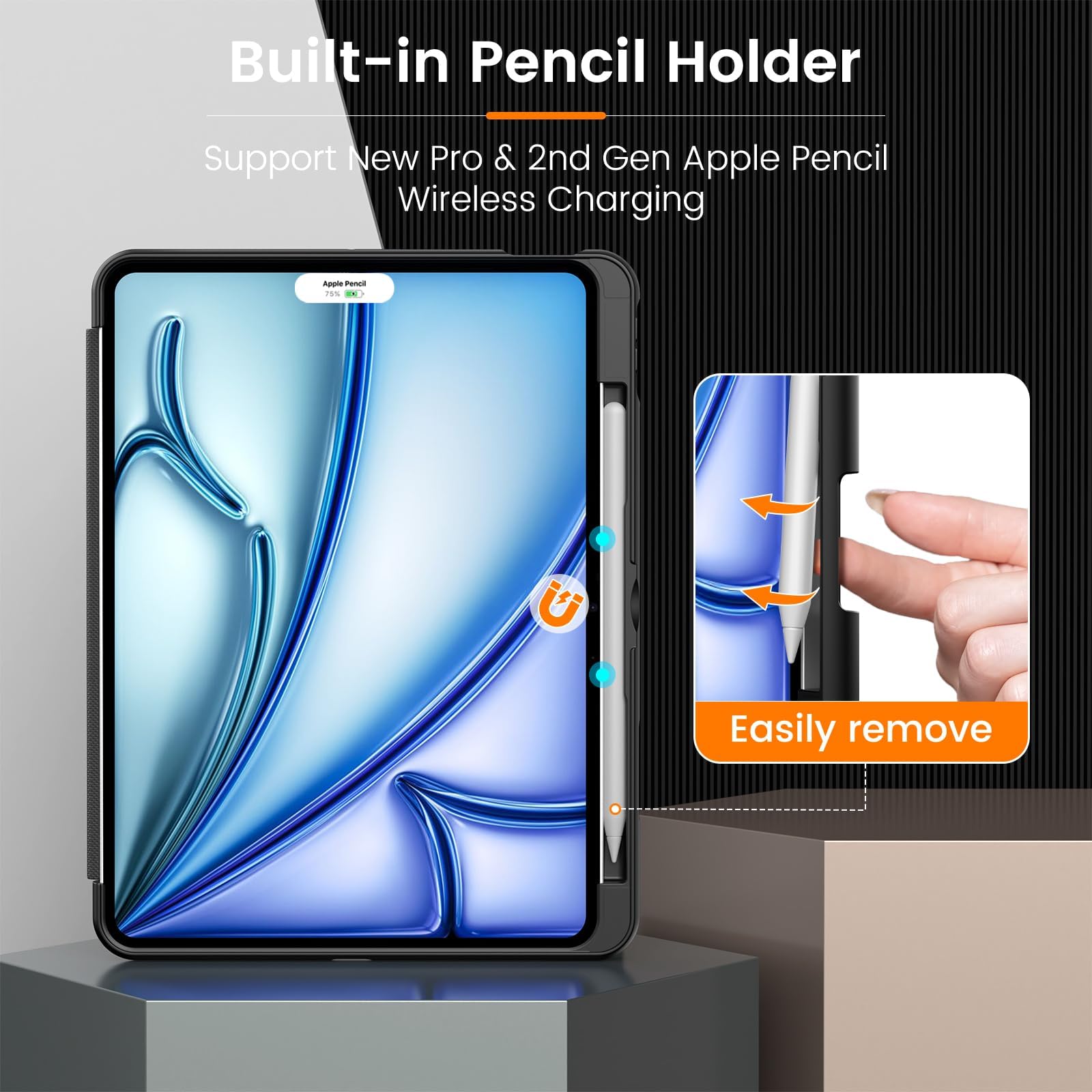 MoKo iPad Air 11 Case (M3 2025/M2 2024) & iPad Air 4/5 10.9 Inch (2020/2022) - Heavy Duty Protective Cover with Pencil Holder, 10 Strong Magnetic Angles, Shockproof & Rugged Design - Perfect for Work, Travel & Outdoor Use - Black