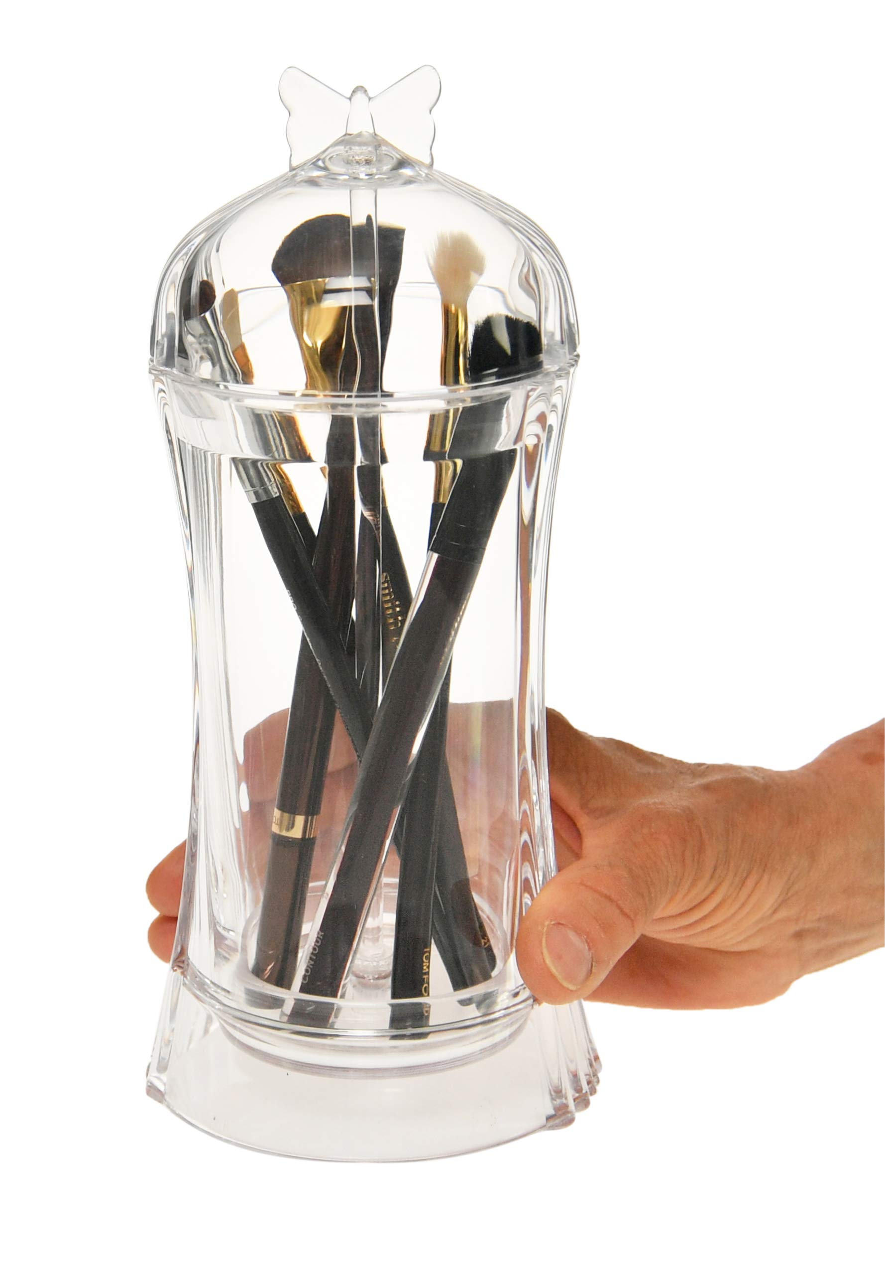 Butterfly Acrylic Makeup Brush Holder - Cosmetic Brush Organizer for Bathroom Vanity & Makeup Table - Clear Apothecary Jar for Brushes, Pens & Utensils - Perfect for Home, Salon & Travel Organization