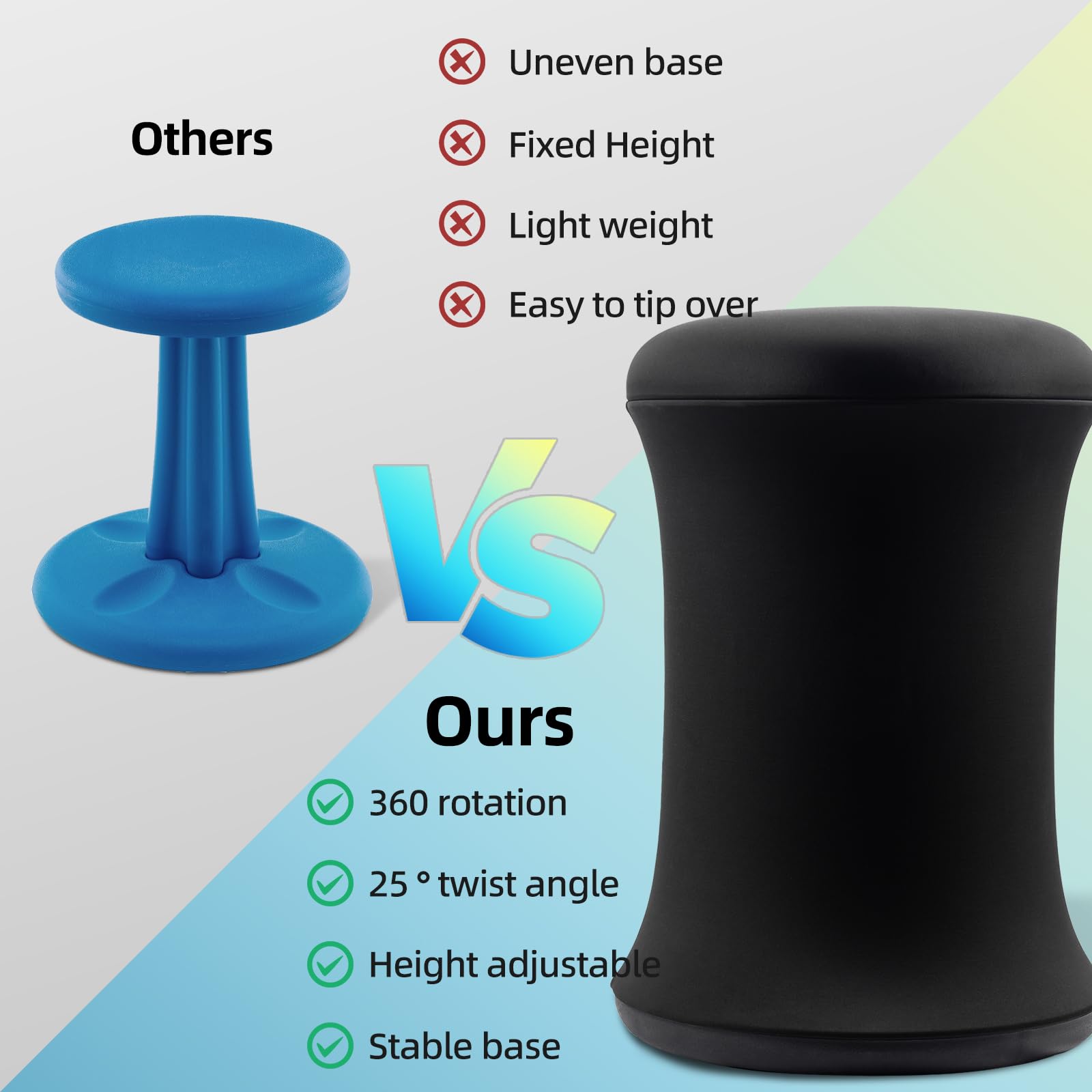 Ergonomic ADHD Wobble Stool & Yoga Ball Chair - Adjustable Height Active Sitting Stool for Adults & Kids - Improves Focus, Posture & Balance - Non-Slip Base for Home Office, Classroom, Exercise & Yoga (Black)
