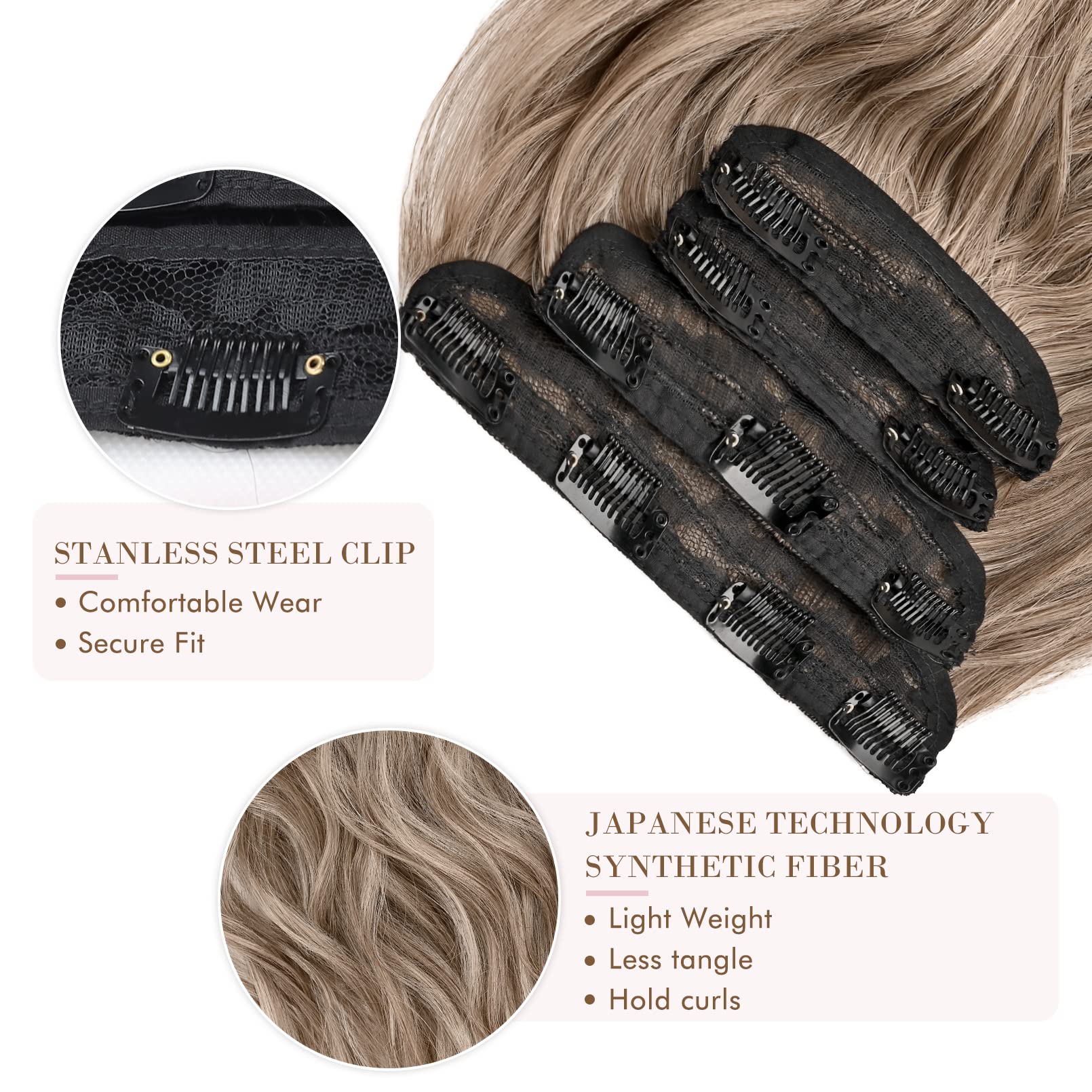 4PCS Clip-in Synthetic Hair Extensions - Long & Thick Hair Extensions for Women - Perfect for Parties, Weddings & Everyday Styling