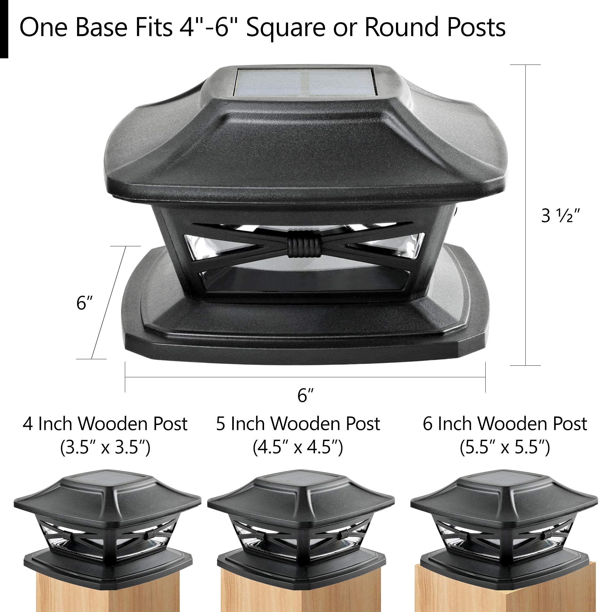 **DaVinci Lighting Flexfit (2 Pack) & Classic (4 Pack) Solar Post Cap Lights - Slate Black | Outdoor Solar Deck & Fence Lighting for Patio, Garden & Pathway**
