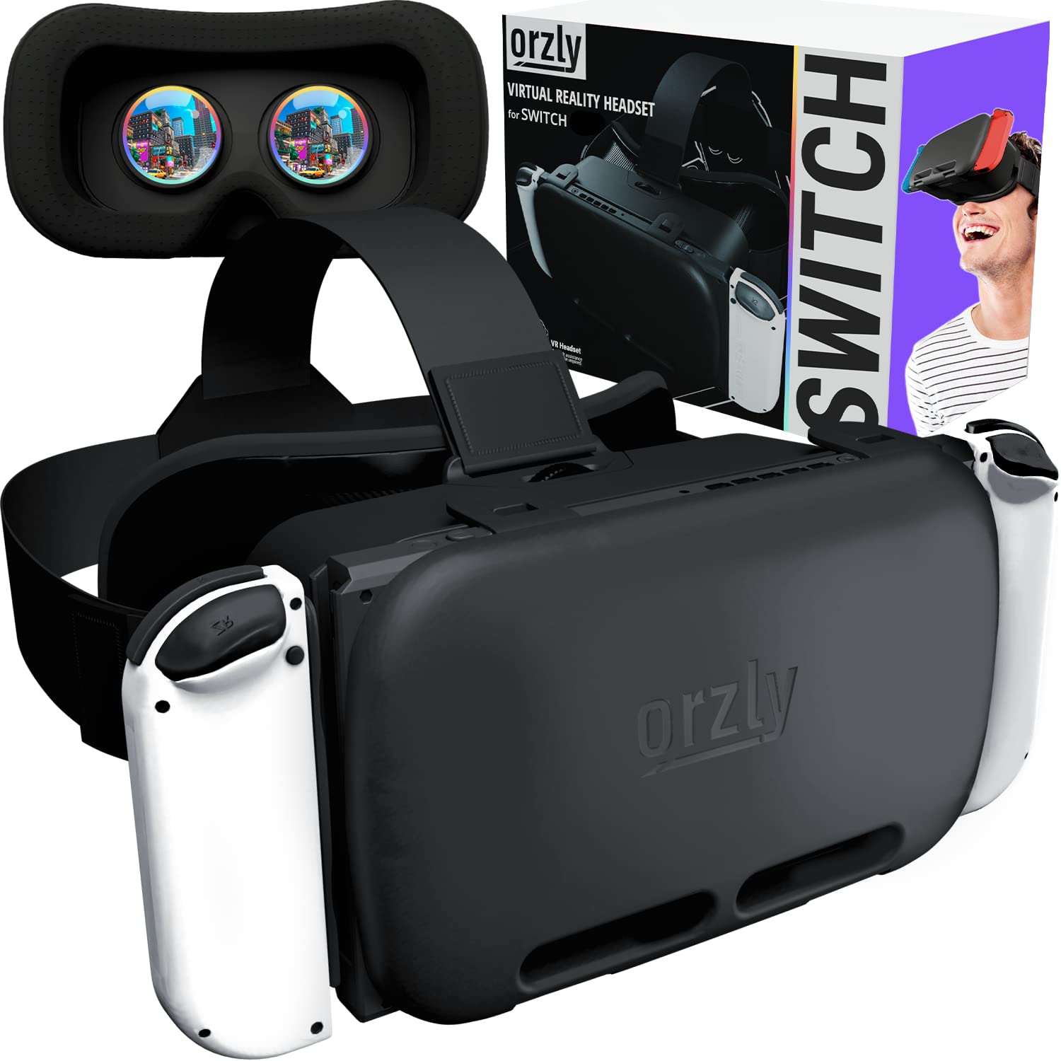 Orzly Comfort Grip & VR Headset for Nintendo Switch - Ergonomic Controller Holder & Virtual Reality Gaming Accessory for Enhanced Gameplay Experience