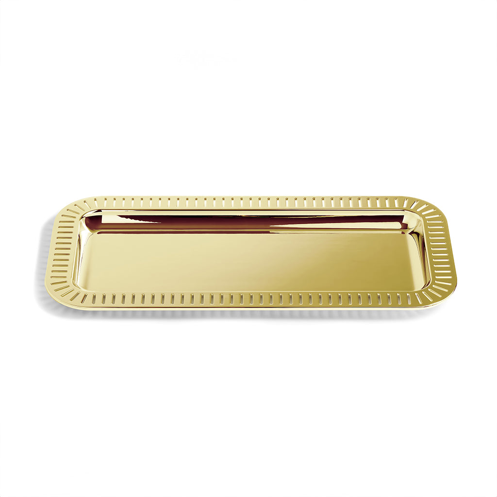 Gold Rectangular Serving Tray with Striations - Elegant Appetizer Platter for Parties, Weddings & Home Decor