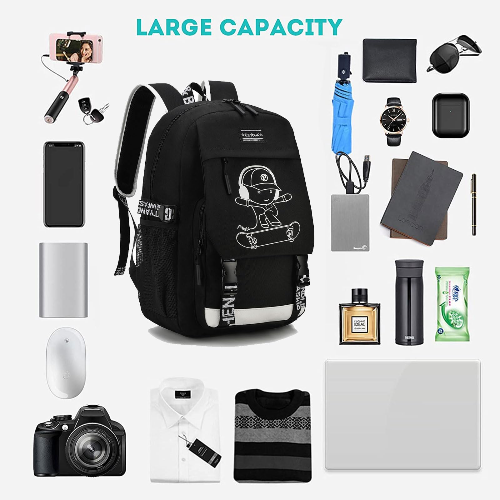 **Durable Water-Resistant School Backpack for Boys & Teens - Lightweight Laptop Backpack with USB Charging Port - Ideal for Middle School, College & Travel - Black**    *(Perfect for Daily School Use, Commuting, and Weekend Trips - Fits Laptops, Books & Essentials)*