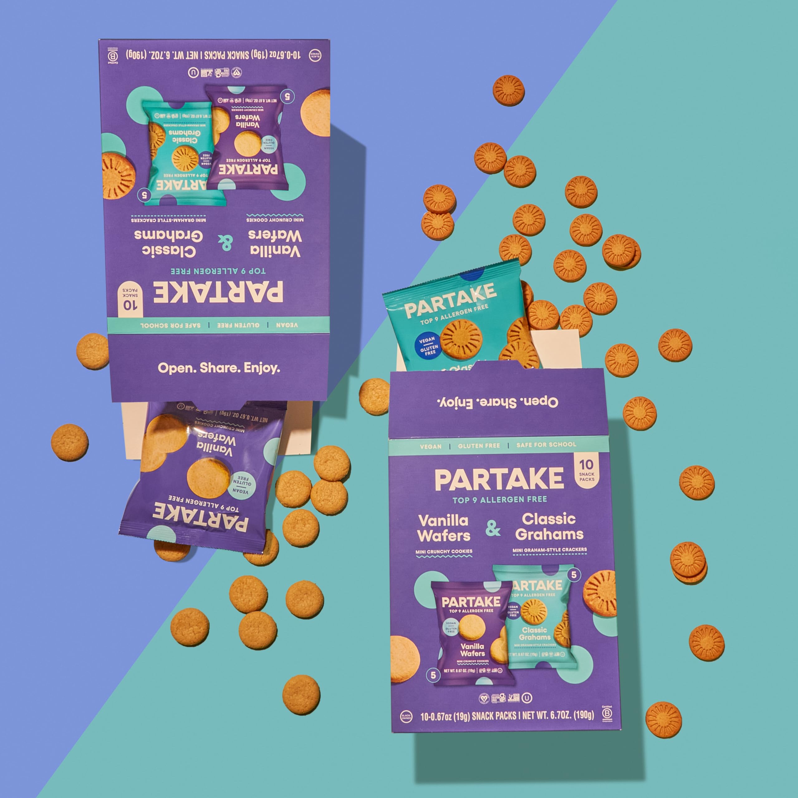 Partake Gluten Free Mini Graham Crackers & Vanilla Wafers - Vegan, Dairy Free, Allergy Friendly Snack Packs (20 Count) | Perfect for School Lunches, Road Trips & On-the-Go Healthy Snacking