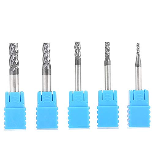 5-Piece Tungsten Carbide 4-Flute End Mill Cutter Set - High Precision Milling Tools for Metalworking, Woodworking & DIY Projects - Perfect for Home Construction, Engineering & Workshop Use
