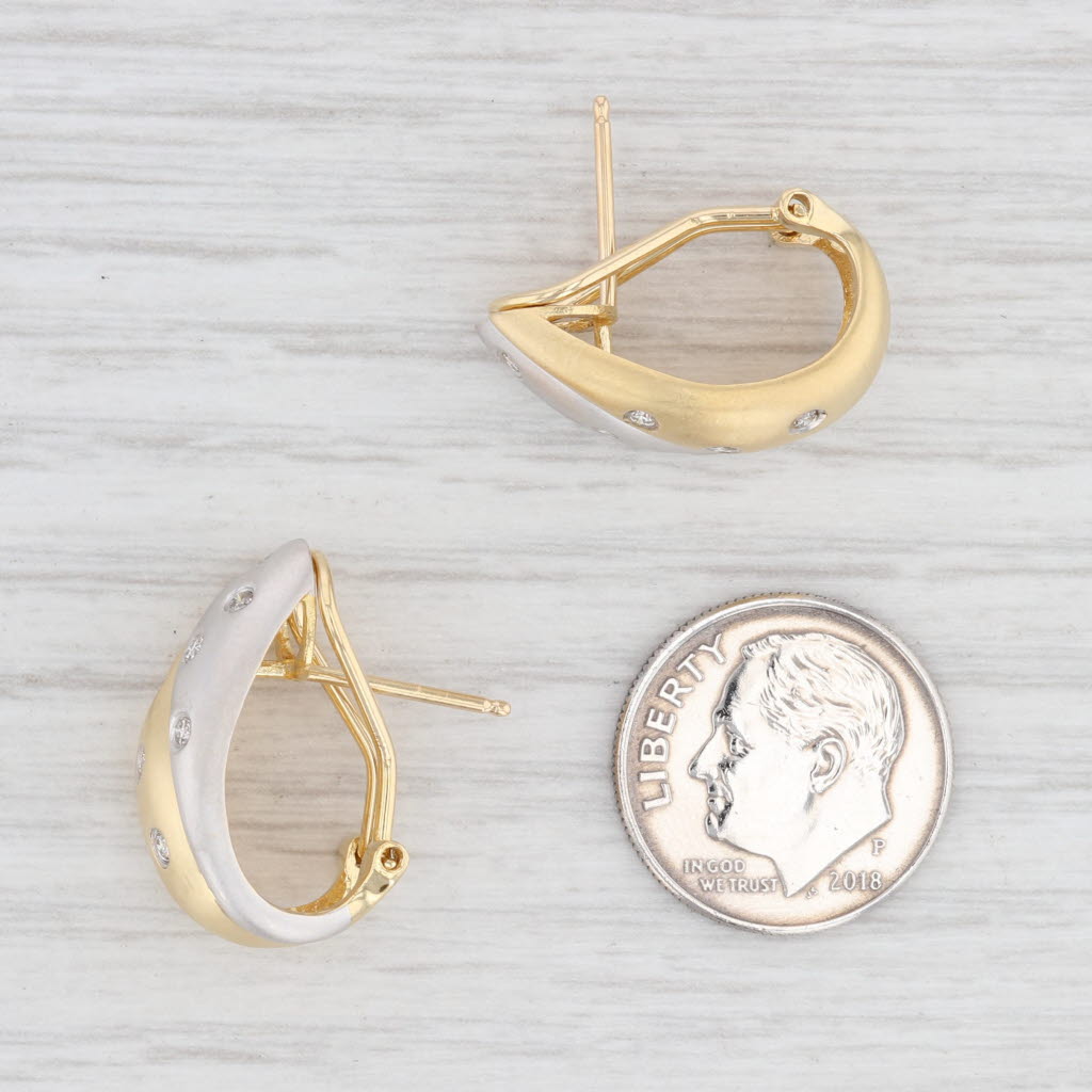 0.24ctw Diamond J Hook Earrings - 18k Yellow & White Gold Pierced Drop Earrings with Omega Backs for Women | Elegant Gift for Anniversary, Wedding & Special Occasions