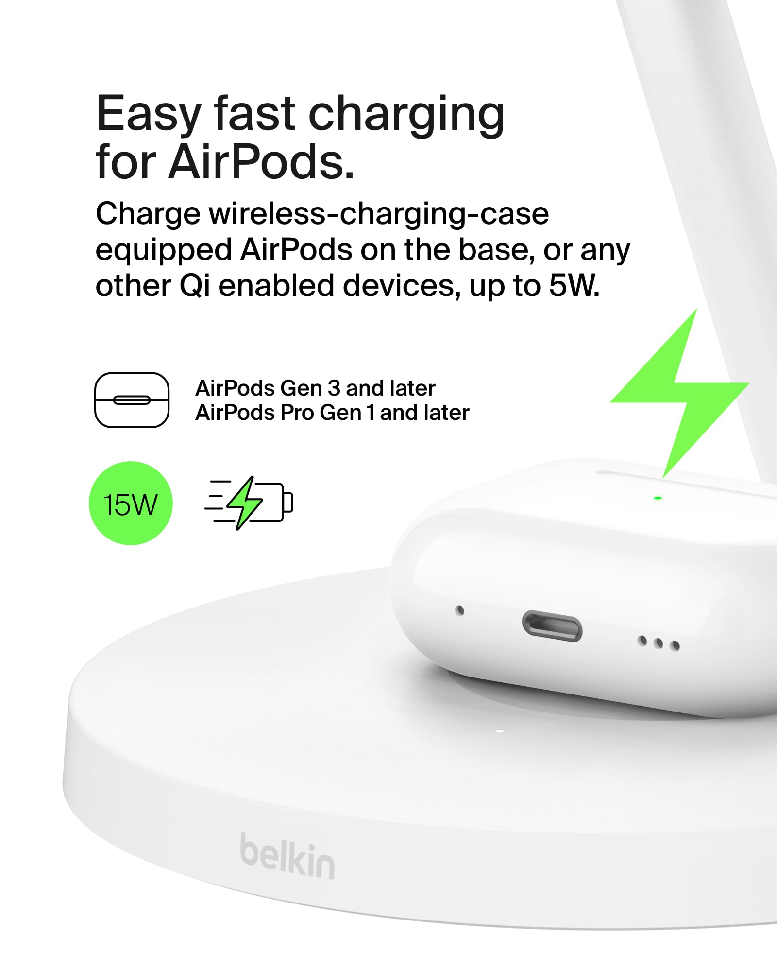 Belkin 3-in-1 MagSafe-Compatible Wireless Charging Station - Qi2-Certified 15W Fast Charger for iPhone 16 Series, Apple Watch & AirPods with Non-Slip Base - Includes 40W Power Adapter (White) | Perfect for Bedside, Office Desk & Travel Charging