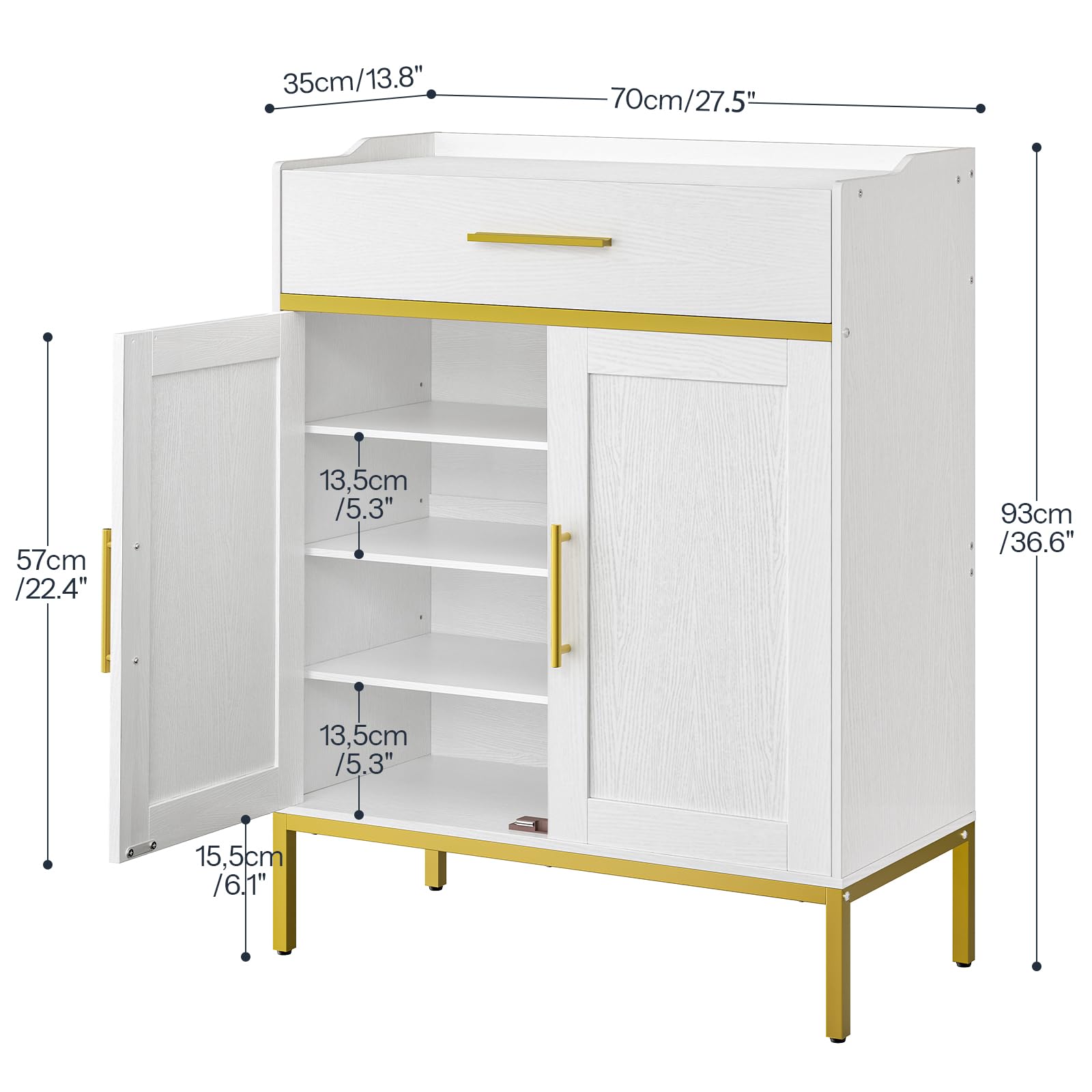 HOOBRO 5-Tier Wooden Shoe Storage Cabinet with Doors & Drawers, 36.6
