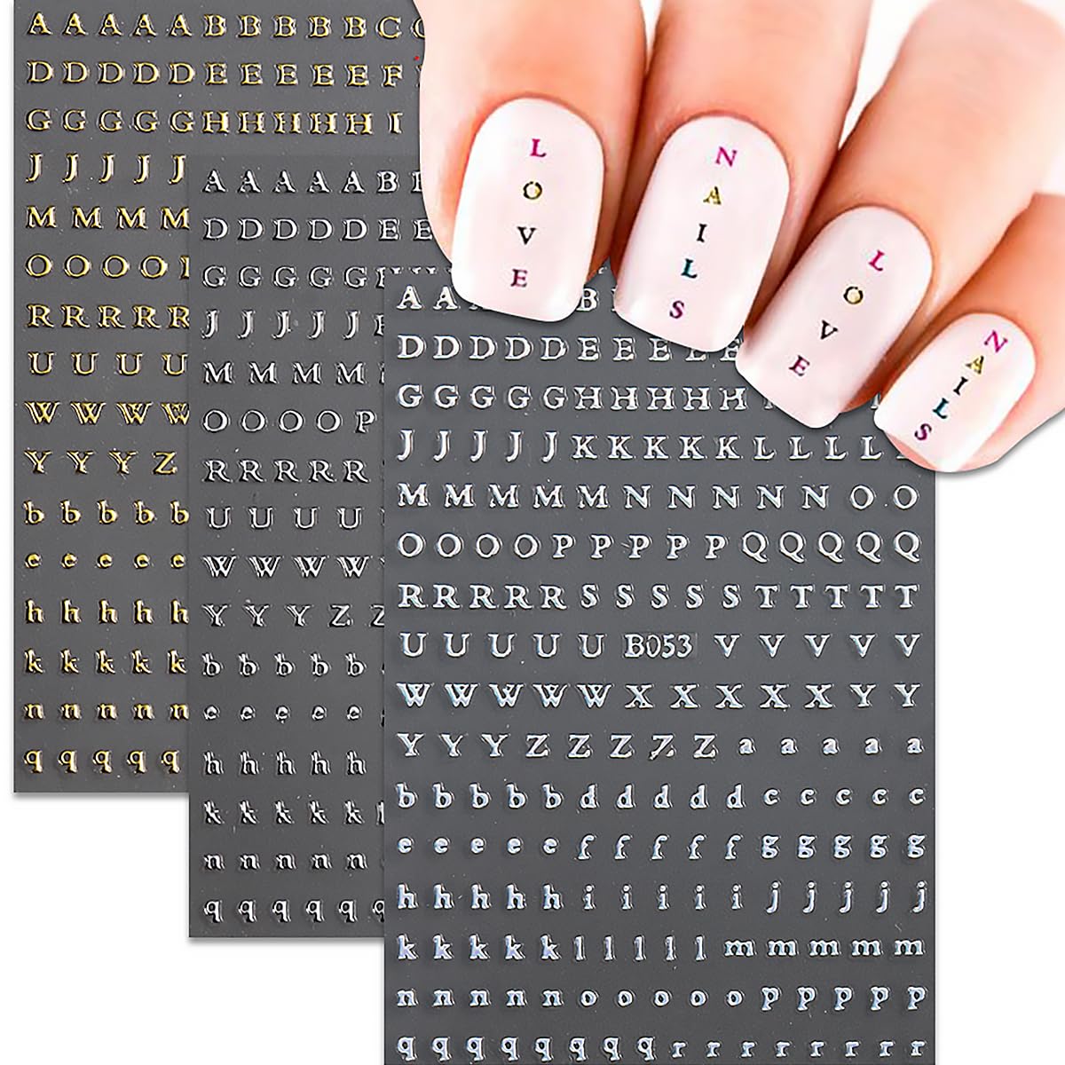 8 Sheets 3D Self-Adhesive Nail Art Stickers - Laser Black White Gold Silver English Letters Nail Decals for Women & Girls | DIY Nail Decor for Parties, Weddings, Holidays & Everyday Fashion