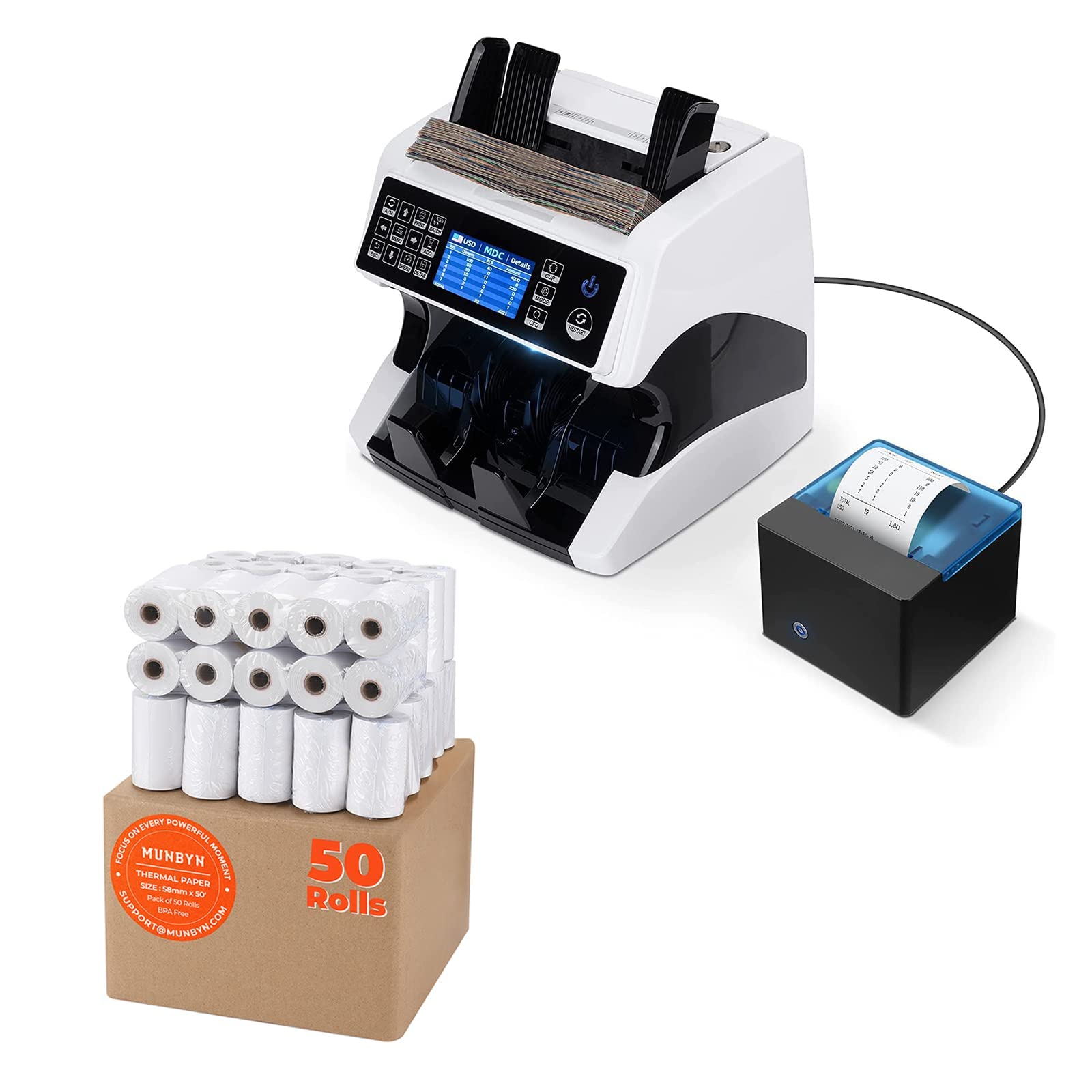 IMC01 High-Speed 58mm Thermal Paper Roll Printer & Bill Counter Machine - Perfect for Retail Stores, Restaurants, and Cash Handling Businesses