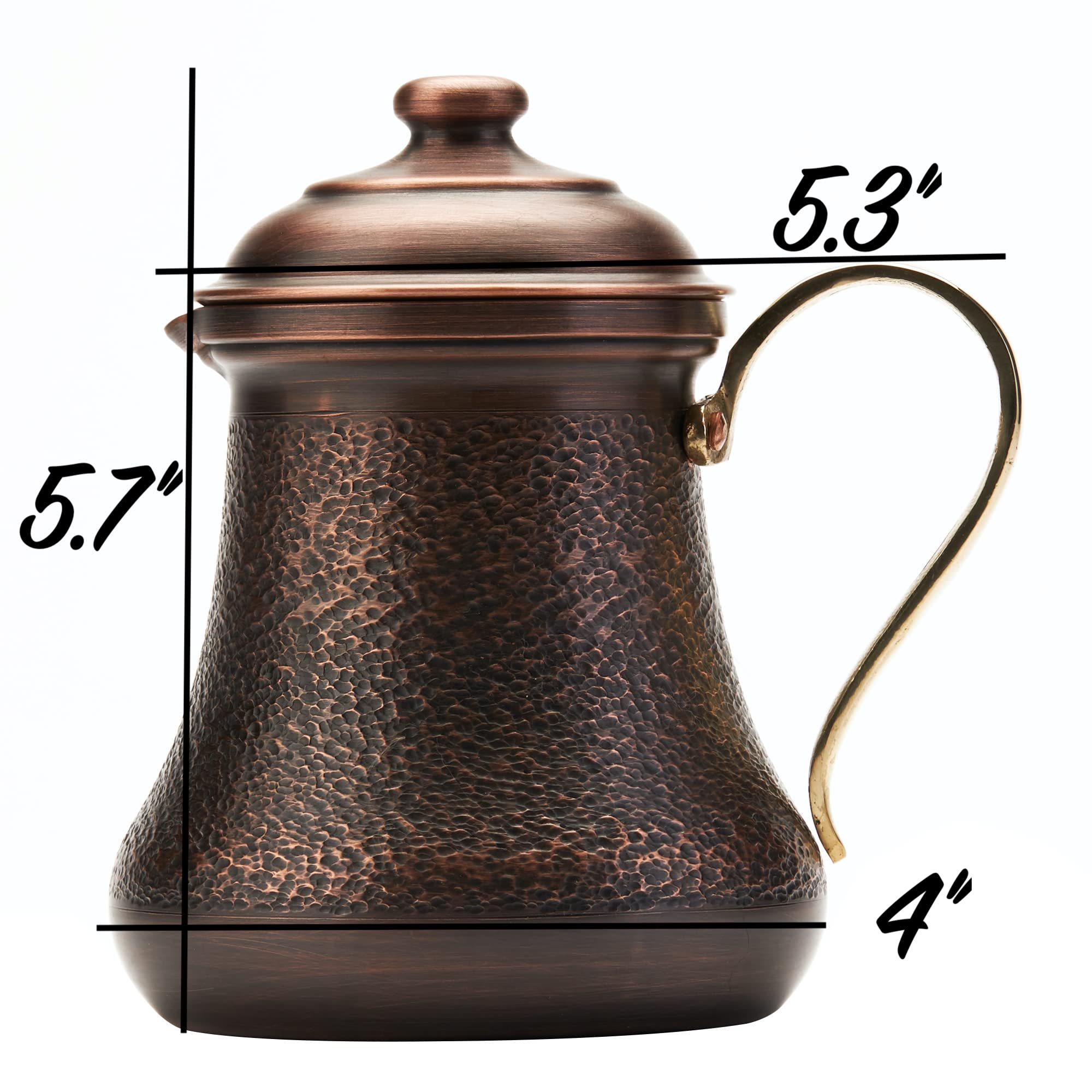 **DEMMEX 16oz Solid Pure Copper Mug with Lid – 1mm Thick Unlined Handmade Mini Pitcher for Coffee, Tea & Cocktails – Antique Copper Finish for Home, Office & Outdoor Use**