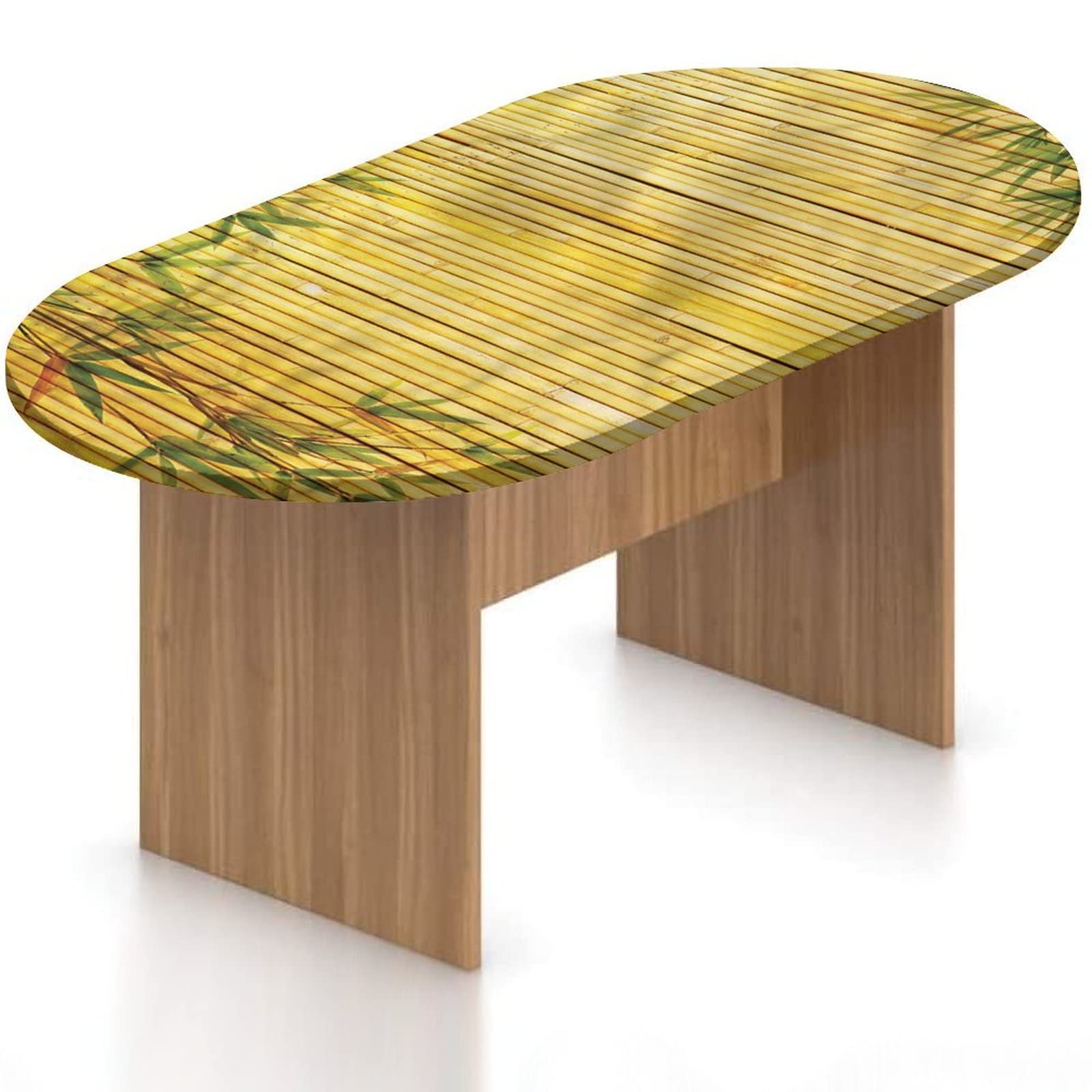 Bamboo Elasticized Polyester Oval Table Cover with Exotic Tree Branches Print - Fitted Tablecloth for Kitchen, Dining Room, Party & Outdoor Patio - Fits 28