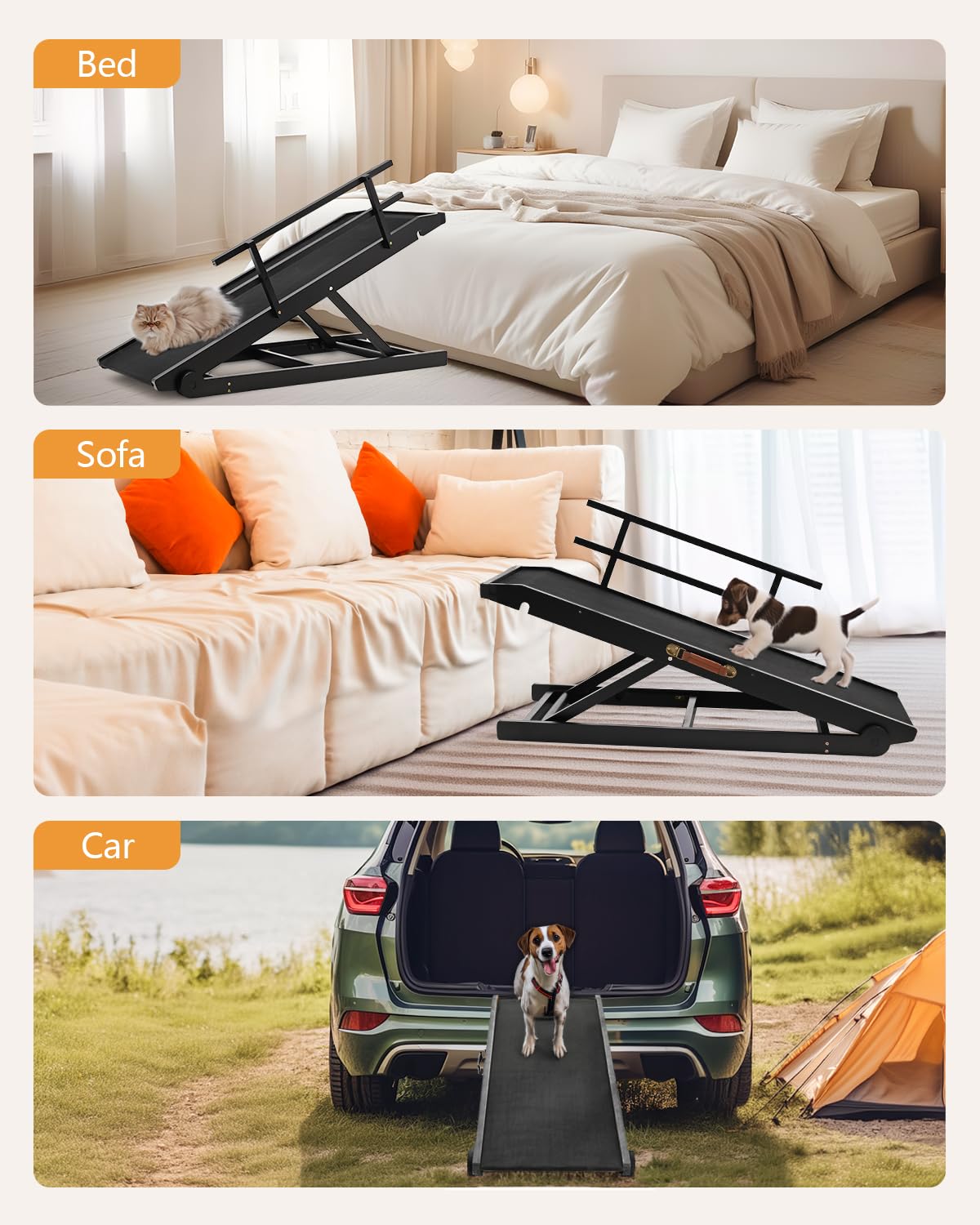 Adjustable Dog Ramp for Bed & Couch - Foldable Pet Ramp for Small Medium Large Dogs & Cats - Wooden Furniture Ramp with Height Adjustment 15