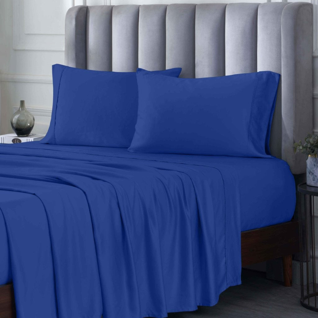 300 Thread Count Rayon From Bamboo Solid Deep Pocket Sheet Set - Ultra Soft & Breathable Bed Sheets for Queen Size Mattress - Perfect for All-Season Comfort & Luxury Bedroom Decor