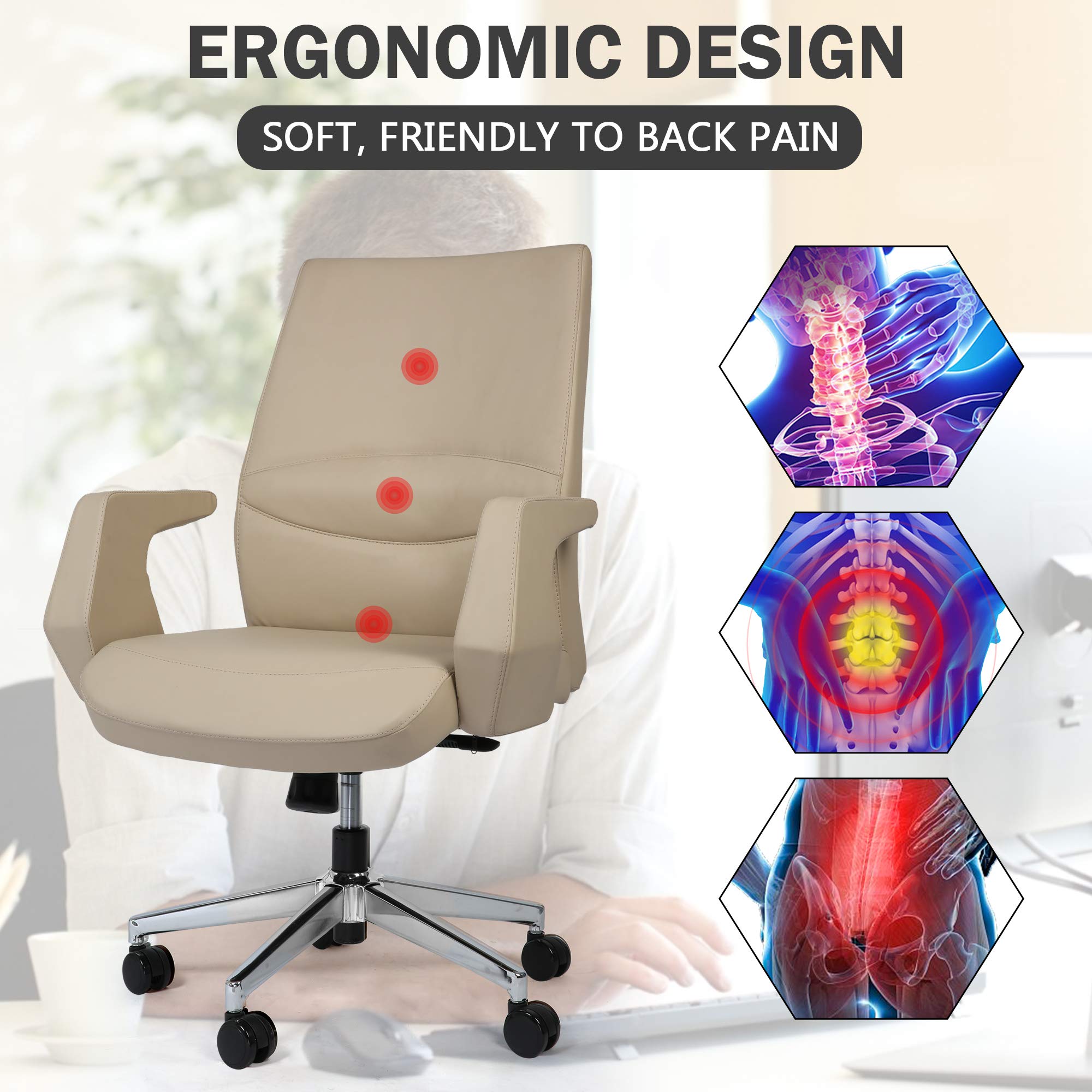 Premium Ergonomic Executive Office Chair - Adjustable PU Leather Desk Chair with Lumbar Support & Armrests - Modern Computer Chair for Home Office, Conference Room & Gaming - Comfortable for Long Work Sessions & Video Calls