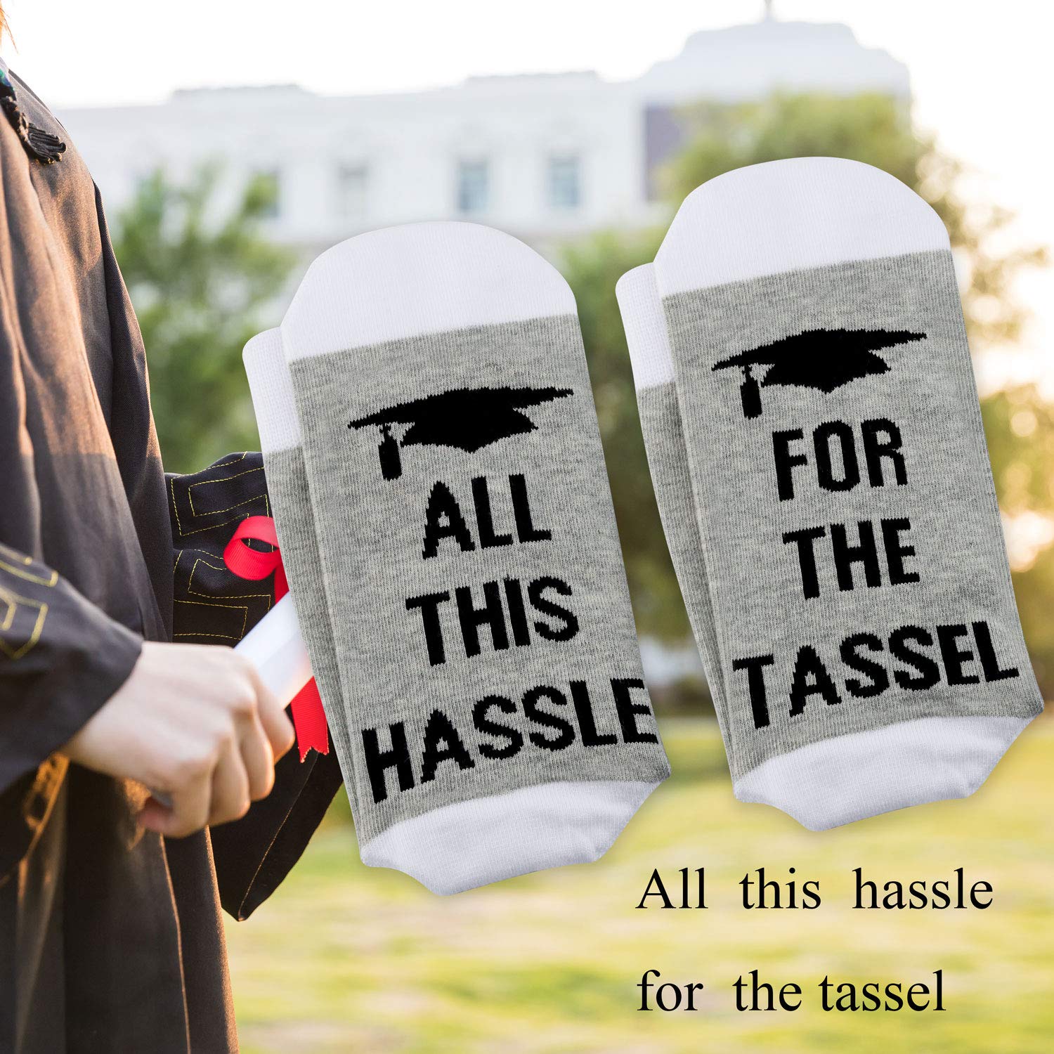 JXGZSO Class of 2025 Graduation Socks - Funny 'All This Hassle For The Tassel' Novelty Socks for Graduates - Perfect 2025 Graduation Gift for High School & College Students - Great for Graduation Parties & Photo Shoots