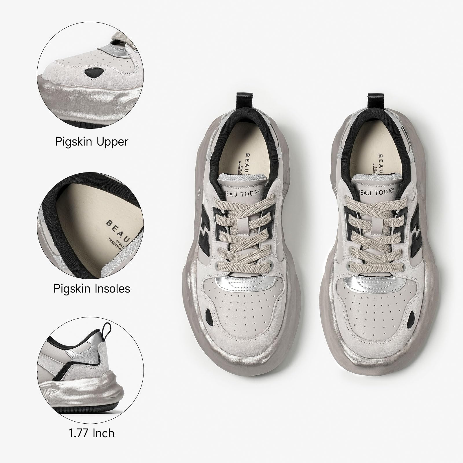 BEAU TODAY Women's Chunky Sneakers - Fashionable Breathable Comfort Casual Tennis Shoes for Women | Lightweight Lace-Up Gym Shoes for Travel, Work & Everyday Wear
