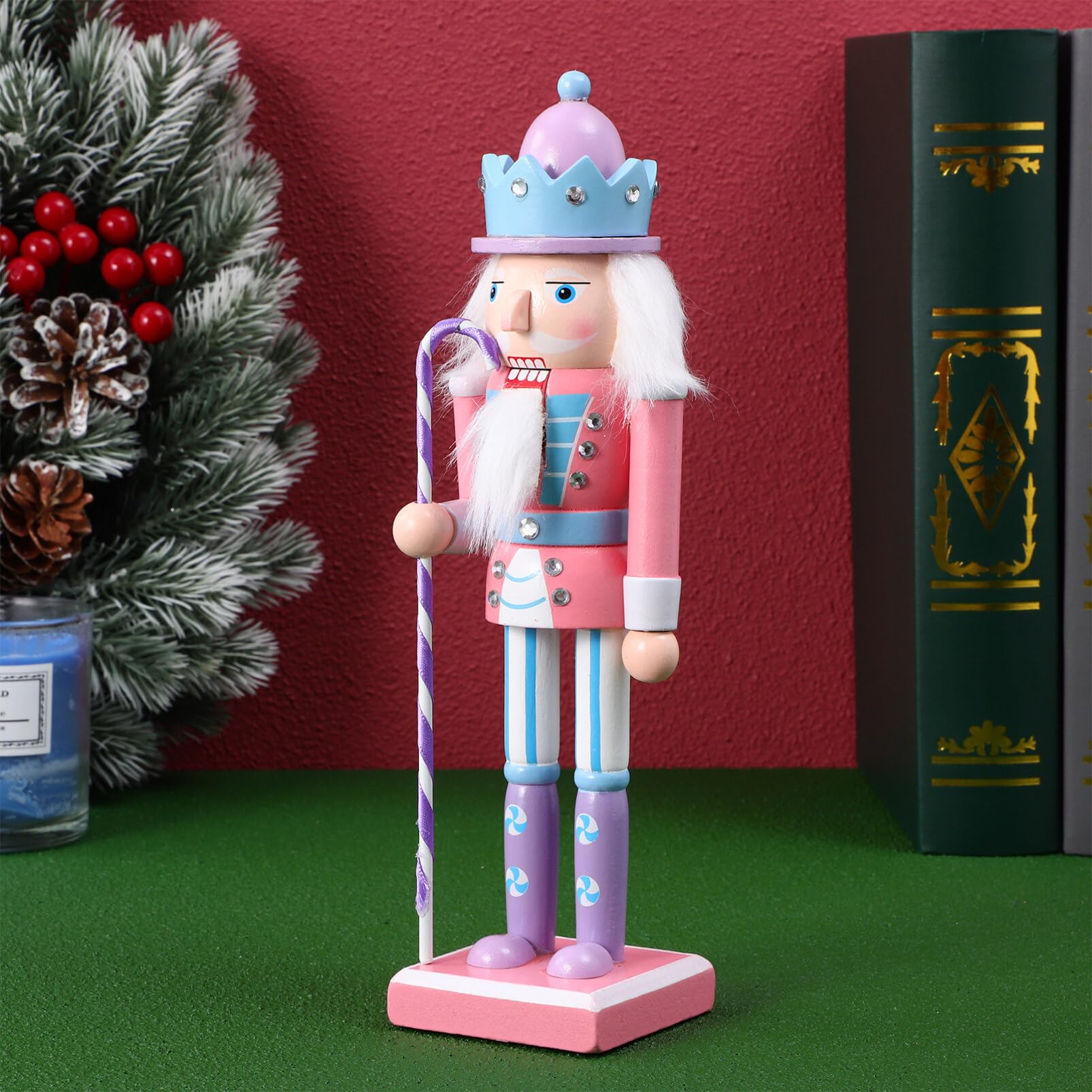 Festive Christmas Nutcracker Ornaments - Candy Cane & Peppermint Staff Soldier Figurine for Holiday Tree Decorations, Xmas Party Centerpiece, and Winter Home Décor