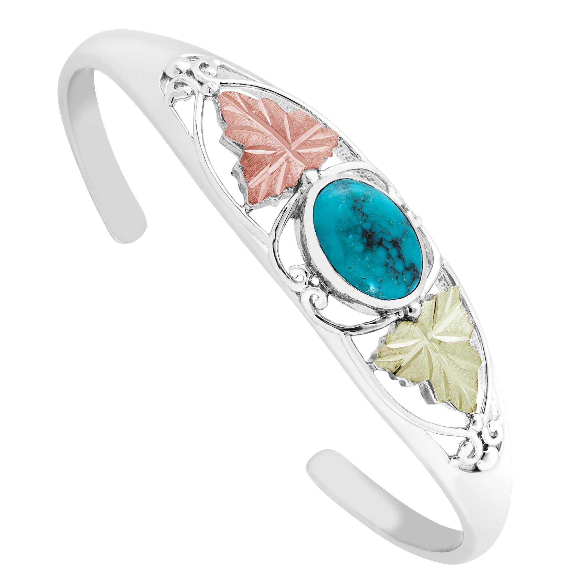 Authentic Sterling Silver Turquoise Cuff Bracelet with 12k Green & Rose Gold Accents | Black Hills Gold Jewelry | Perfect for Boho Fashion, Western Style & Special Occasions