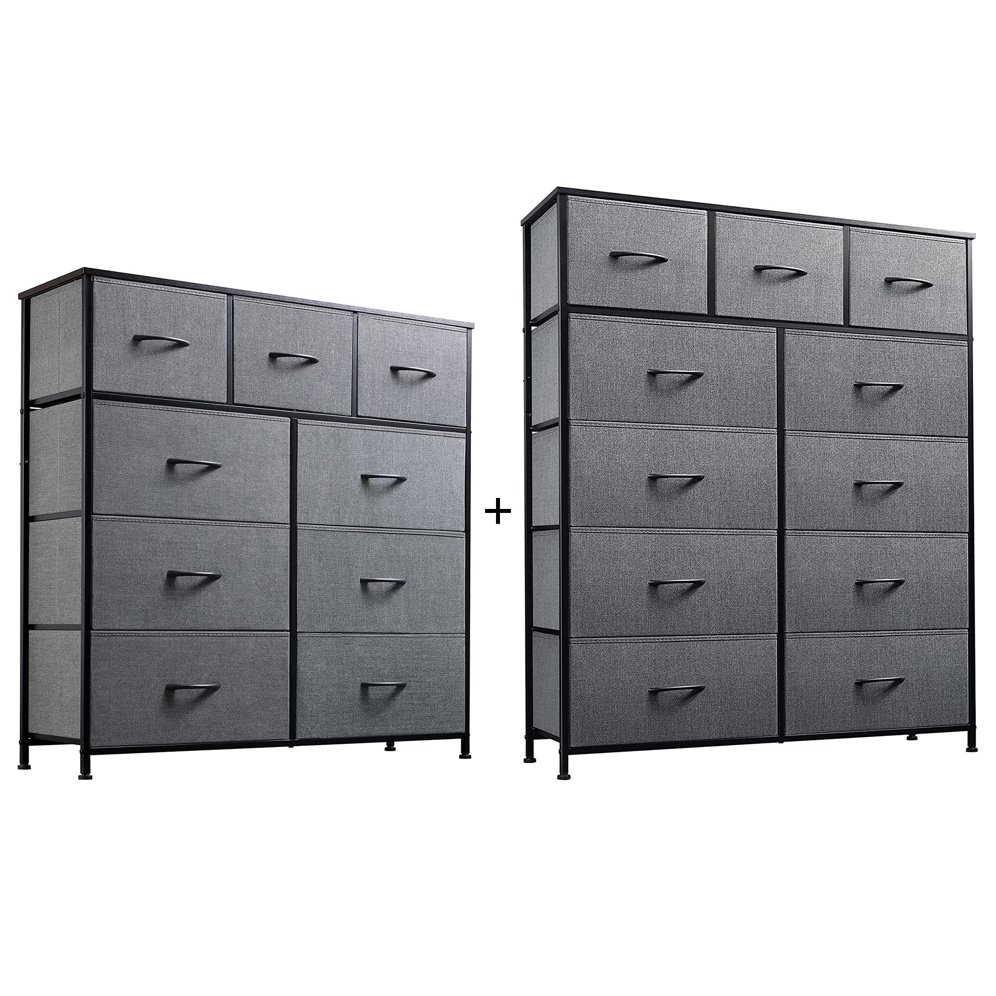 WLIVE 9 Drawer Dresser & 11 Drawer Tall Chest Organizer Set - Fabric Storage Cabinet for Bedroom, Nursery, Entryway, Closet - Charcoal Gray | Space-Saving Clothes & Accessories Storage Solution for Small Spaces