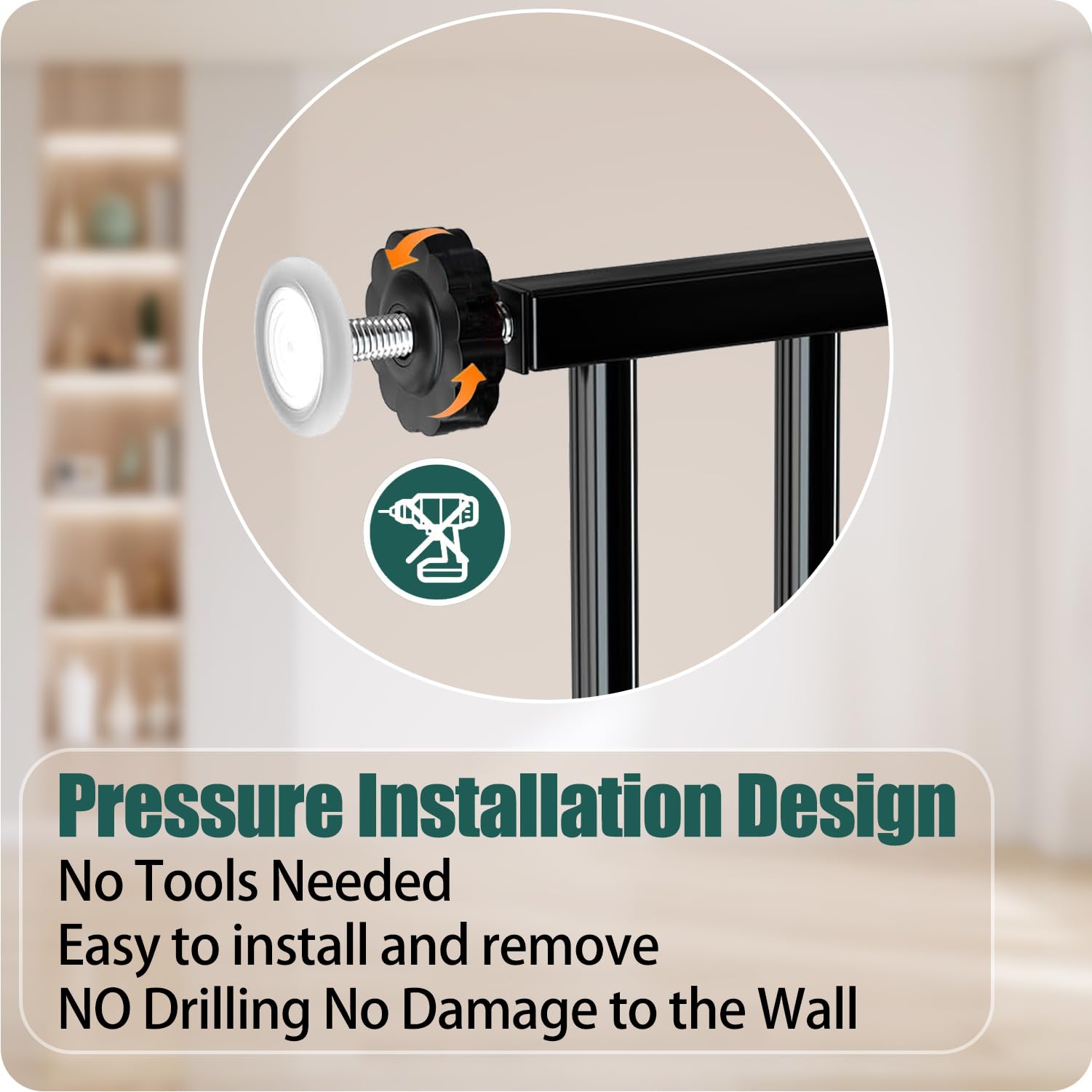 67-71.5 Inch Extra Wide Baby Gate - Pressure Mounted No Drill Heavy Duty Metal Safety Gate for Wide Stairs & Doorways - Black with Extension Kit - Perfect for Homes, Apartments & Staircase Safety