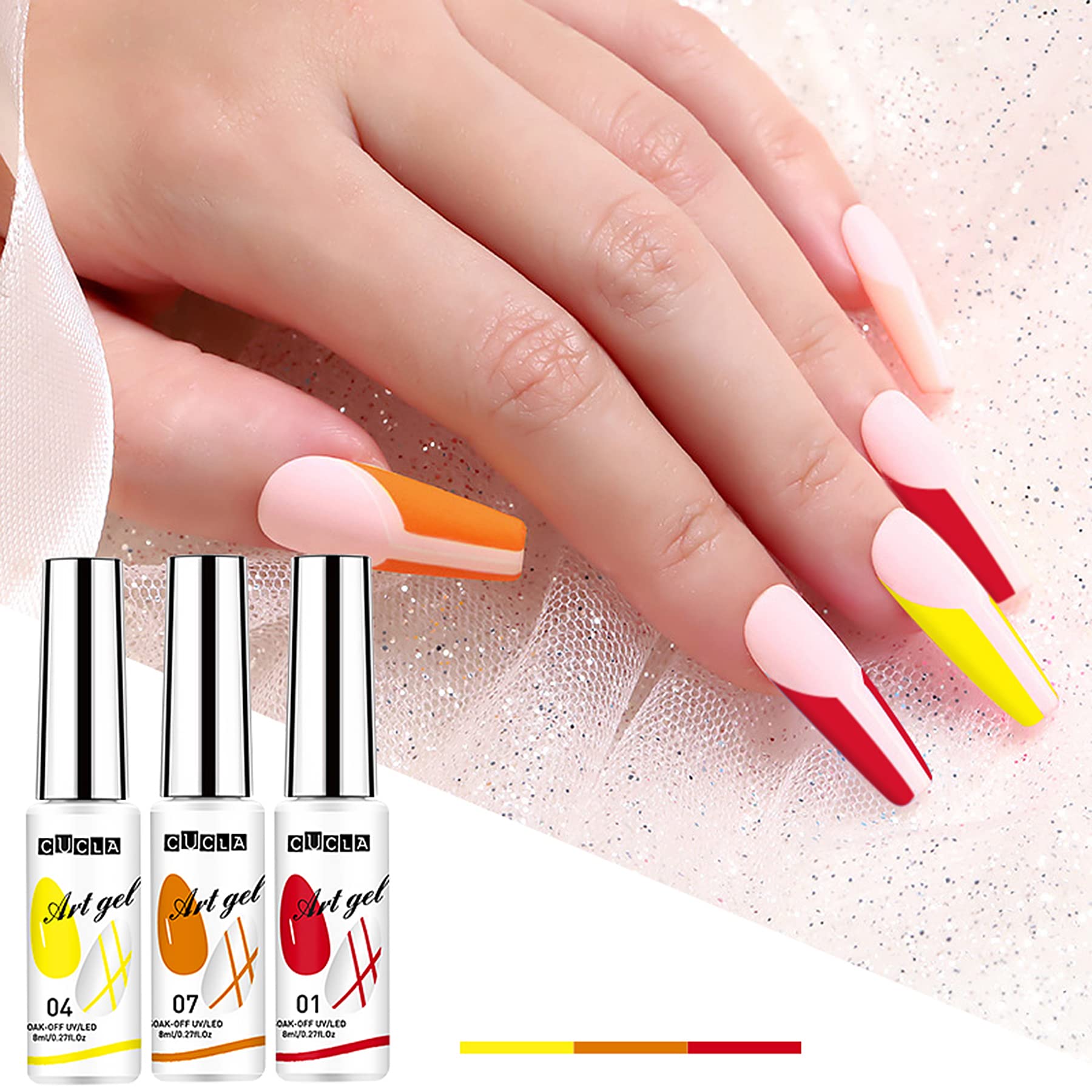 Vtrem 6 Colors Chrome Platinum Glitter Gel Nail Polish Kit - Sparkly Shiny White & Orange Gel Polish with Rhinestones for DIY Manicure | Salon Quality Nail Varnish for Home & Professional Use | Perfect for Parties, Weddings & Special Occasions