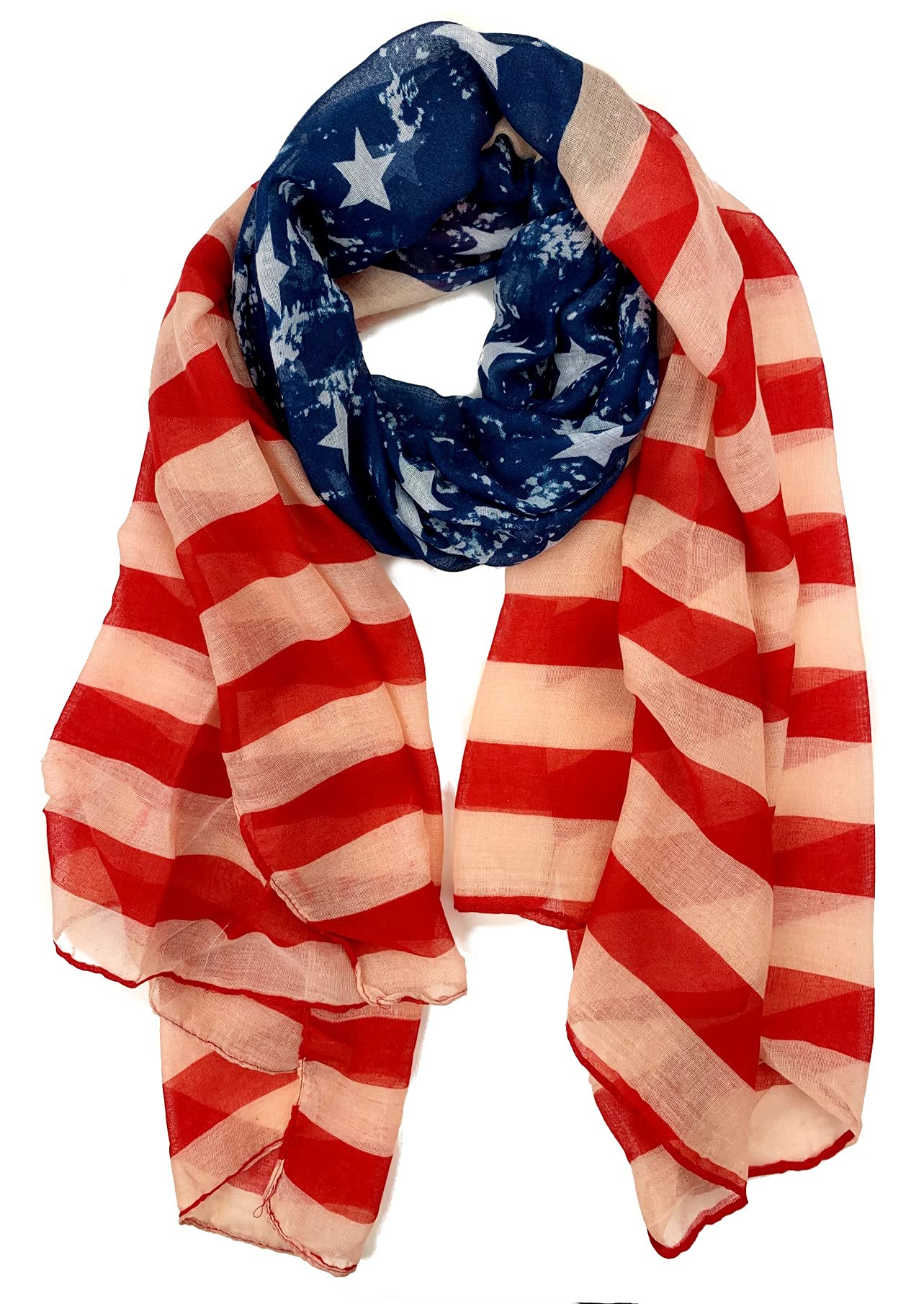 USA Flag Scarf - Patriotic Red White & Blue American Flag Scarf for Women & Men - Perfect for 4th of July, Veterans Day & Football Games