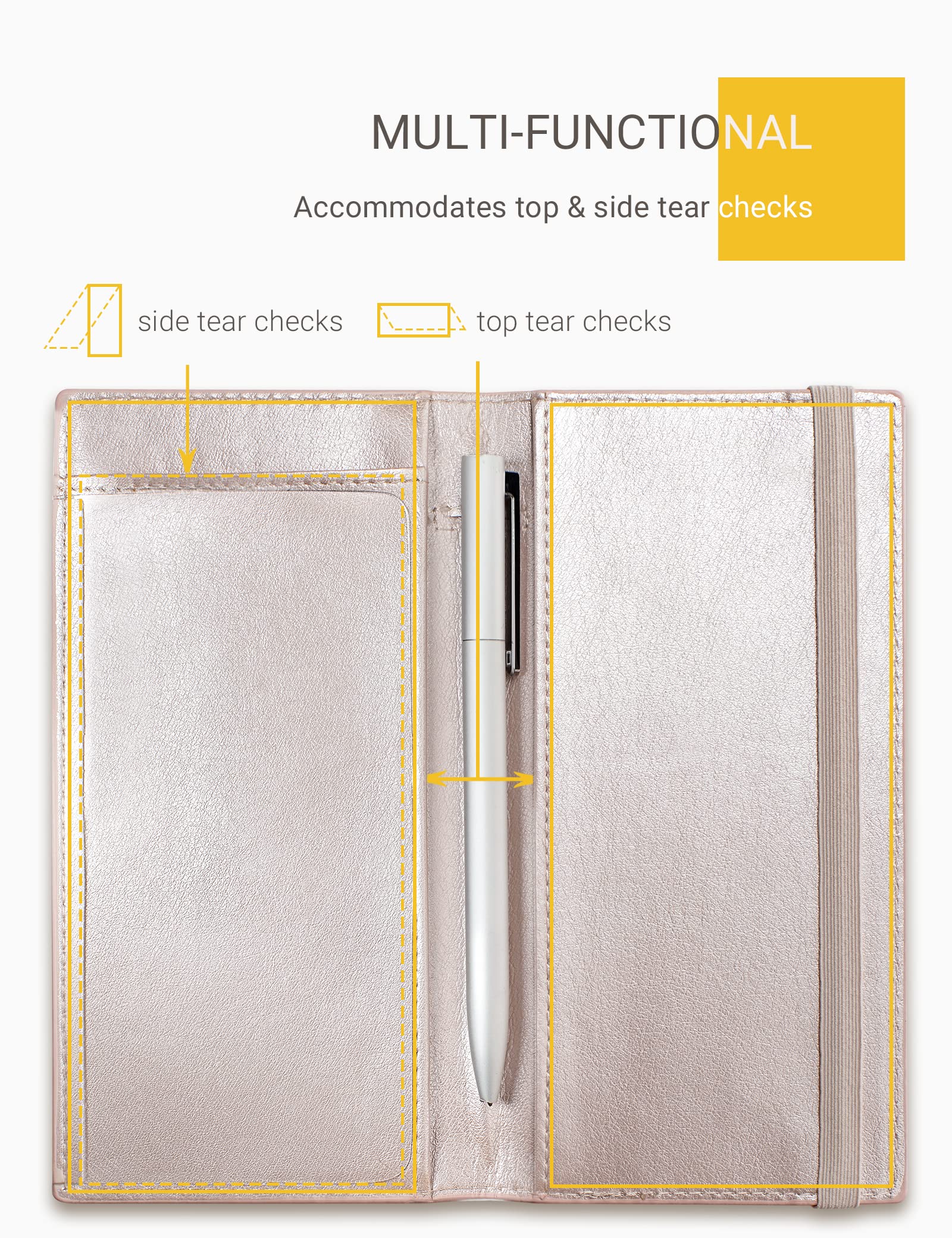 Premium Vegan Leather Checkbook Cover for Men & Women - Slim RFID Blocking Wallet Holder for Top & Side Tear Duplicate Checks (Champagne) | Ideal for Business, Travel & Everyday Banking Security