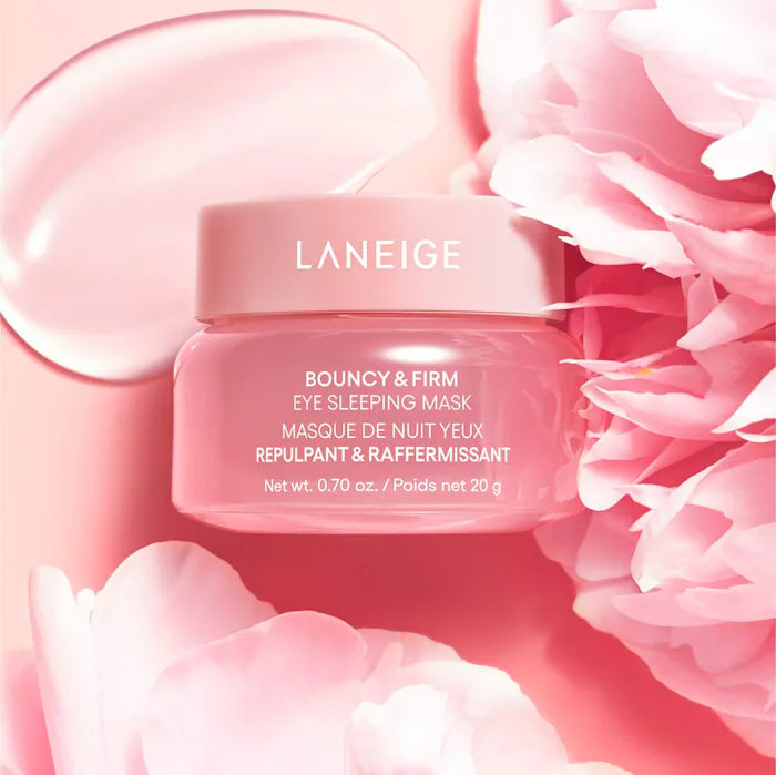 LANEIGE Bouncy & Firm Sleeping Mask with Peony & Collagen Complex - Brightening Eye Treatment for Dark Circles & Puffiness - Overnight Hydration for Glowing Skin - Perfect for Nighttime Skincare Routine & Travel Essentials