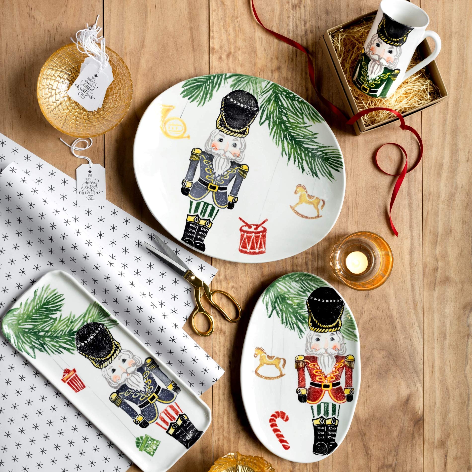 Handcrafted Vietri Terra Bianca 13-Inch Oval Nutcracker Platter - Colorful Ceramic Serving Dish for Steak, Salad, Appetizers & Holiday Entertaining