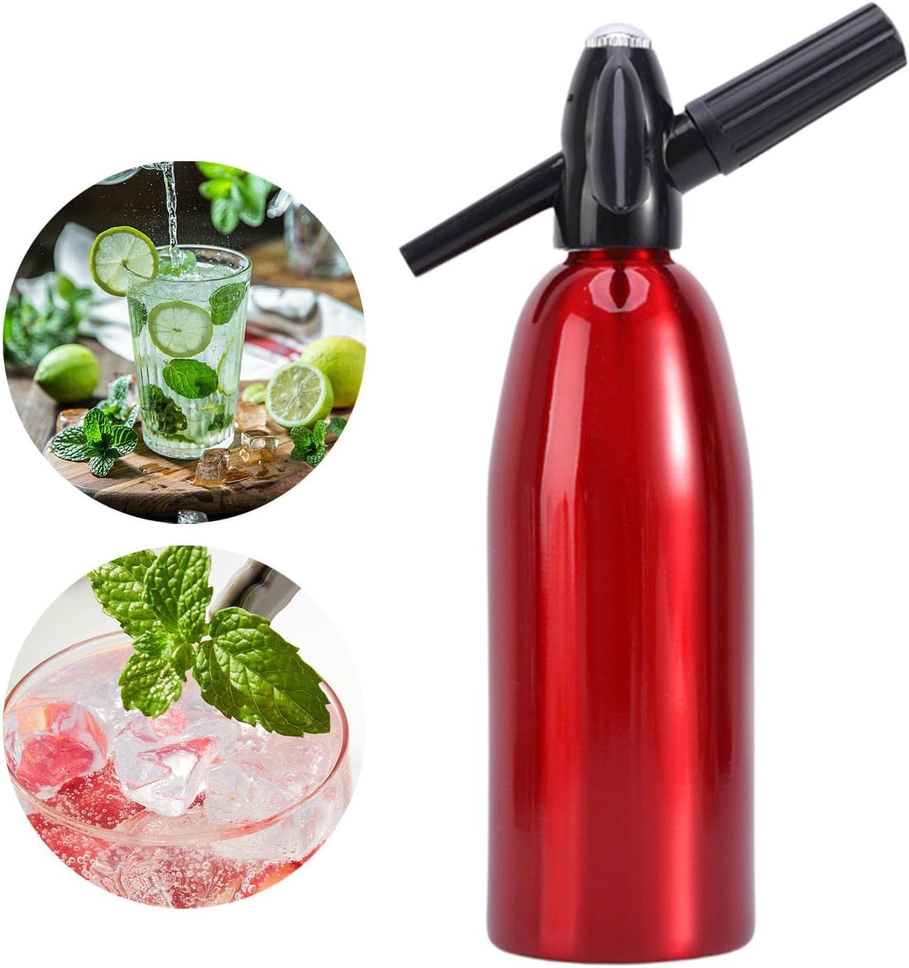 Sparkling Water Maker Machine - Home Soda Maker for Carbonated Drinks, Countertop Carbonation System with CO2 Cylinder, Perfect for Home, Office & Bar Use (Red) - Create Refreshing Sparkling Water & Fizzy Cocktails