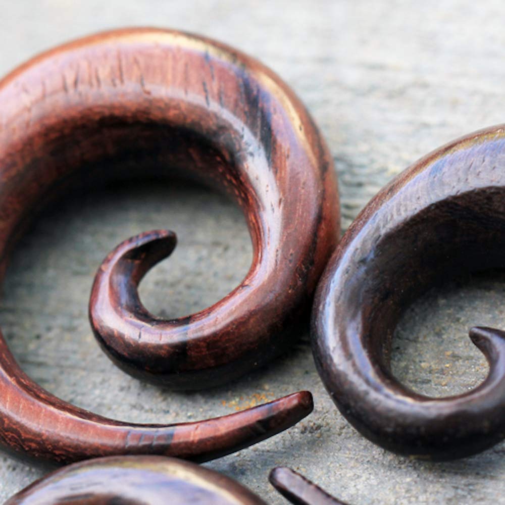 Organic Dark Brown Sono Wood Spiral Taper Earrings for Women - Handmade Boho Jewelry - Lightweight & Hypoallergenic - Perfect for Festivals, Weddings & Everyday Wear