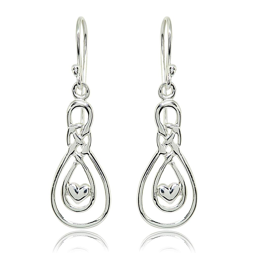 Sterling Silver Polished Heart Double Infinity Dangle Earrings for Women - Elegant Valentine's Gift, Anniversary Jewelry, Romantic Date Night Accessories