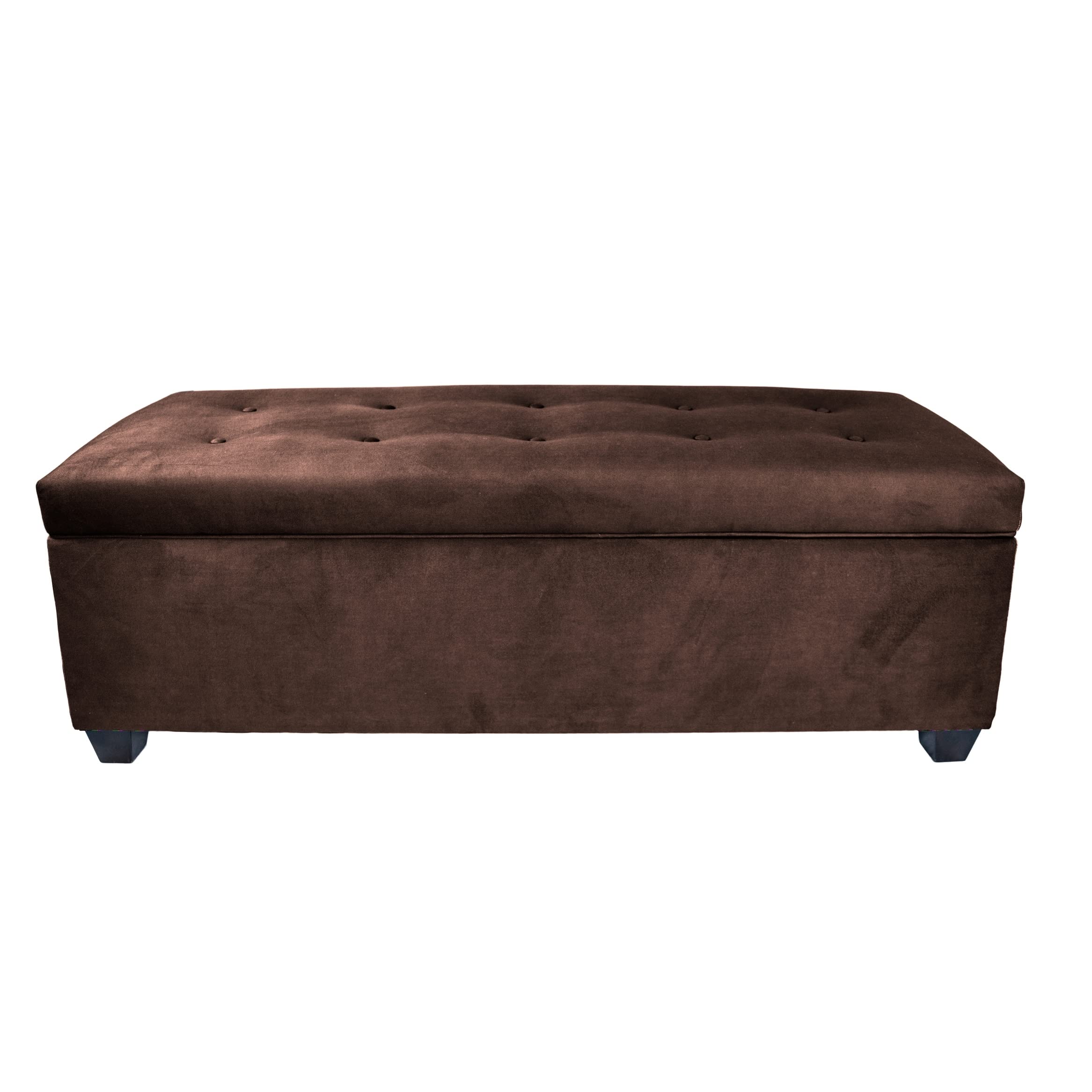 MJL Furniture Designs Obsession Upholstered Storage Bench with Cushion - Java Brown Velvet Fabric - Entryway, Bedroom, Living Room Seating & Storage Solution