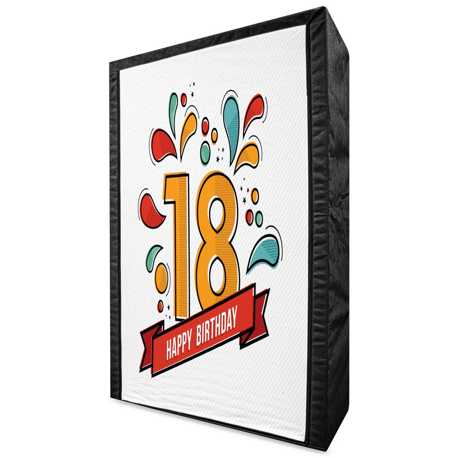 Ambesonne 18th Birthday Portable Fabric Wardrobe - Multicolor Digital Print with 'Happy 18th Birthday' Lettering, 42.5 Inch Clothing Organizer with Shelves for Teens & College Dorm Storage - Perfect for Birthday Gifts & Bedroom Organization
