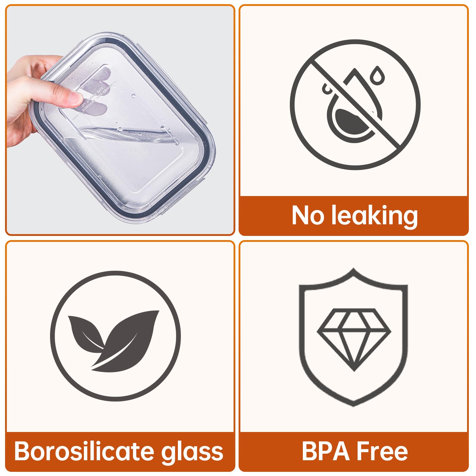 HOMBERKING 8-Pack Glass Food Storage Containers with Lids - Airtight Bento Boxes for Meal Prep, Microwave, Oven, Freezer & Dishwasher Safe - Leak Proof Locking, BPA Free (5-35oz) - Perfect for Office Lunch, Picnics & Leftovers Storage