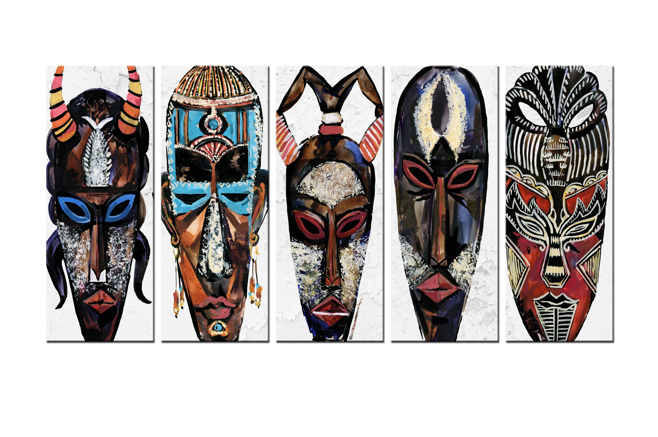 African Mask Wall Art Canvas Print - Handmade Tribal Decor for Living Room, Bedroom & Office - Modern Multi-Panel Contemporary Art - Perfect for Home & Office Decor (Medium Size)
