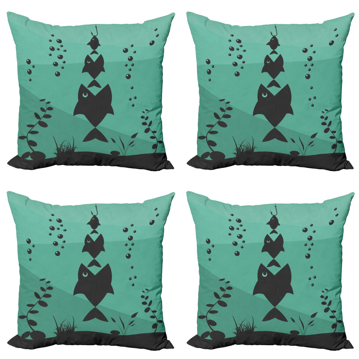 Ambesonne 4-Pack Fishing Theme Decorative Throw Pillow Covers 24