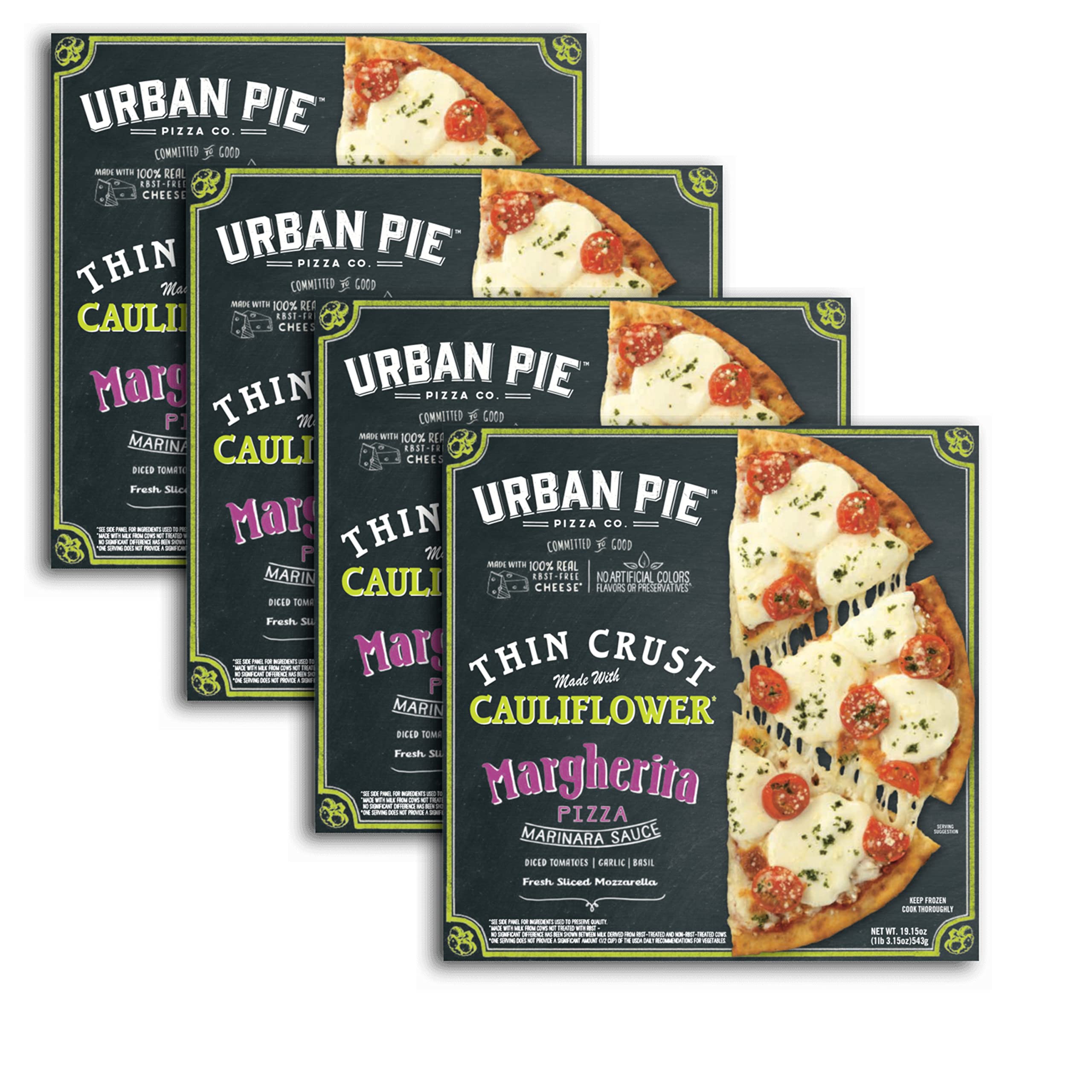 Urban Pie Pizza Co. Thin Cauliflower Crust Margherita Pizza - Gluten-Free, Low-Carb, Vegan (4 Pack, 19.15 oz Each) with Marinara Sauce, Diced Tomatoes, Basil & Garlic | Ready Set Gourmet Donate a Meal Program | Perfect for Quick Dinners, Parties & Healthy Meal Prep