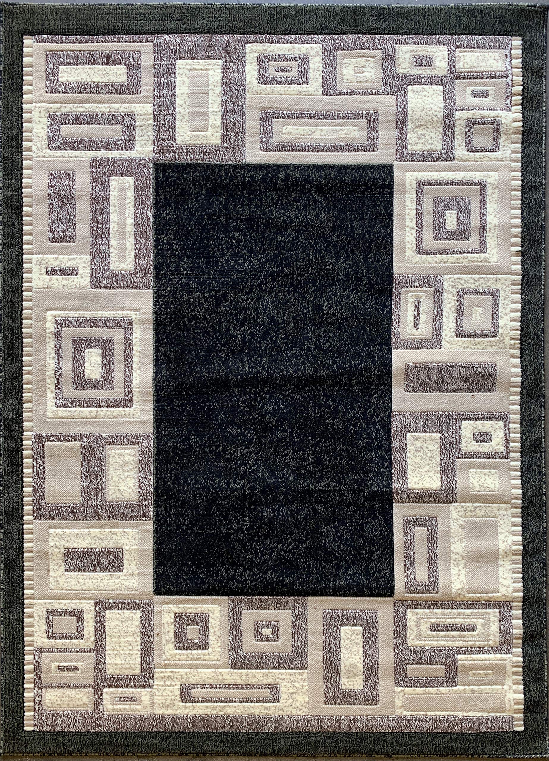 Modern Geometric Area Rug - Beige Green Black Contemporary Design - 5'2