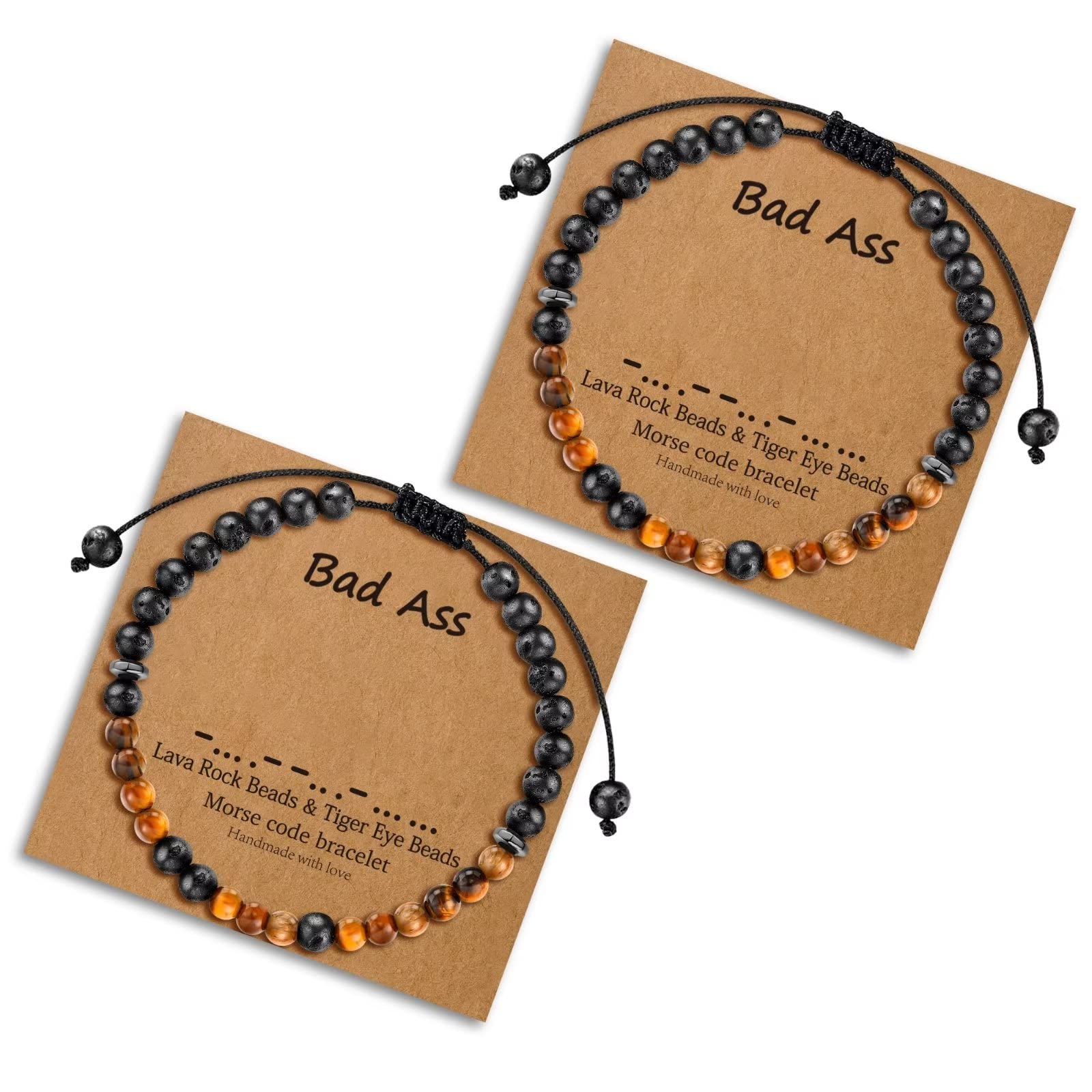 Morse Code Bracelets for Women - 2pcs Tiger Eye & Lava Rock Beaded Friendship Bracelets, Inspirational Birthday Gifts for Best Friends, Perfect for Daily Wear, Yoga, and Meditation